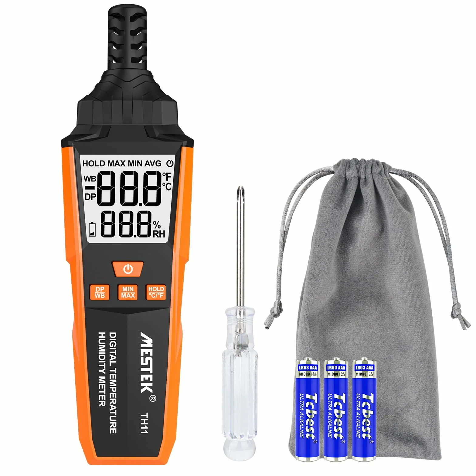 MESTEK Termómetro Higrómetro Digital Interior Exterior, Medir Temperatura Humedad, Punto de Rocío, Bola Húmeda