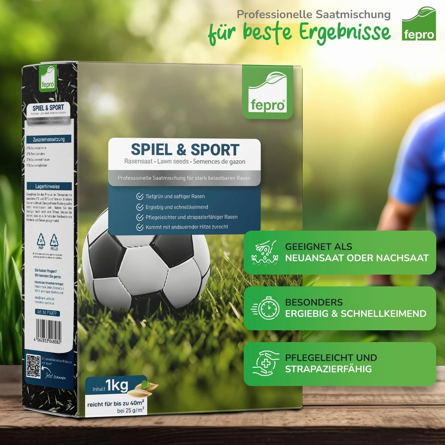 Semillas de césped 10 kg 400 m² germinación rápida color verde profundo para deportes y juegos