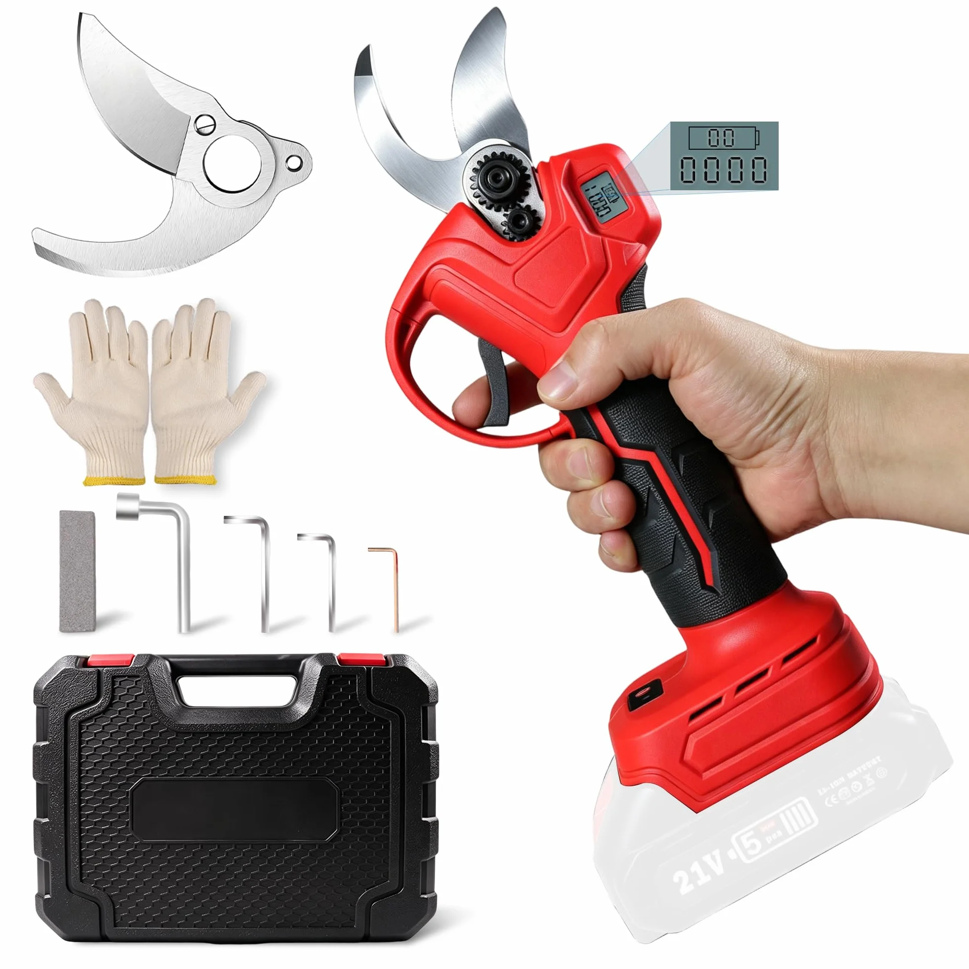 Tijeras de podar eléctricas con batería compatible con Makita 18 V, motor sin escobillas de 500 W y convertidor de batería, potencia máxima de corte de 25 mm, pantalla LCD y para podar árboles