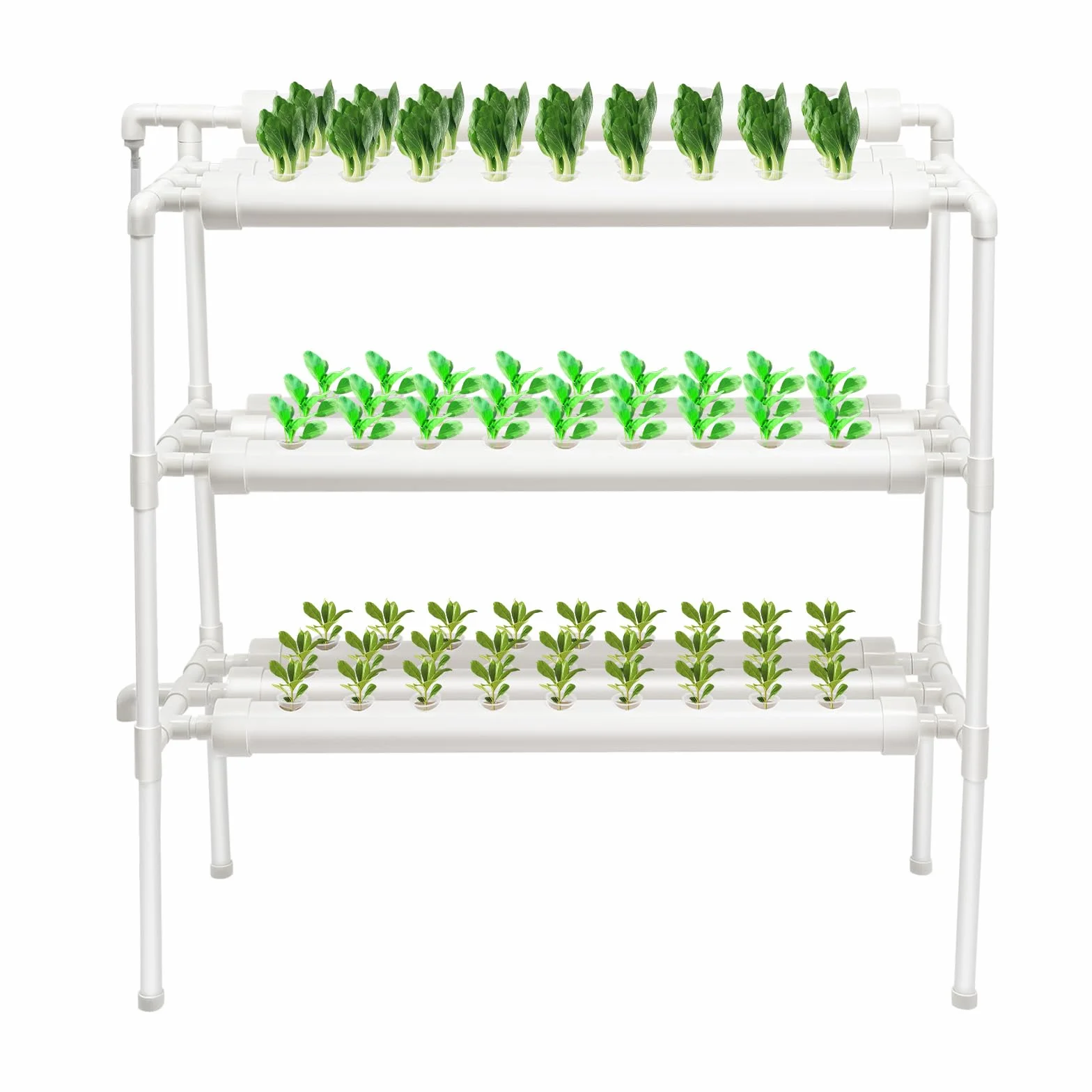 Kit hidropónico, sistema hidropónico de tres etapas con 90 lugares de cultivo, un sistema sin soldadura con tubos de PVC de calidad alimentaria y bomba integrada
