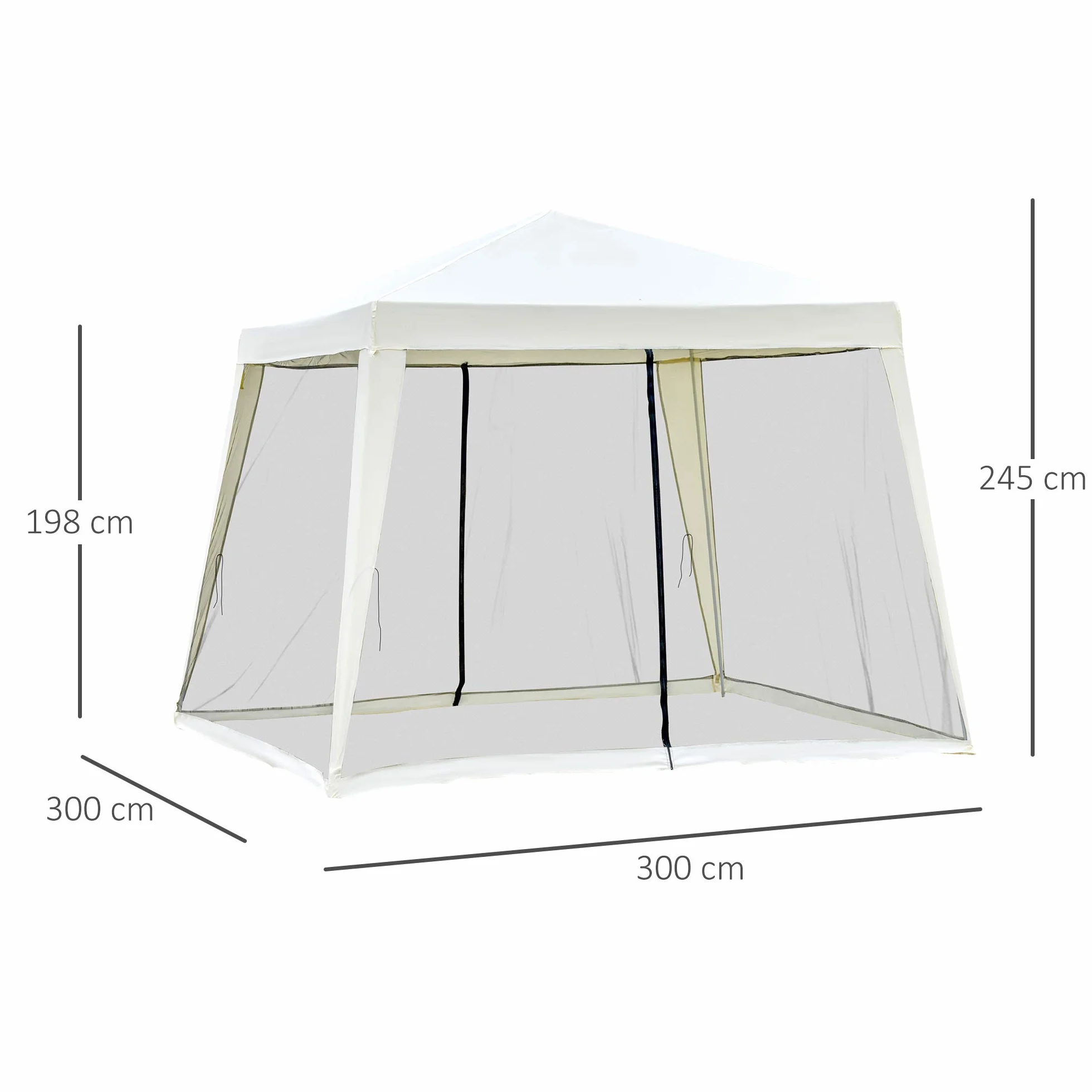 Outsunny Carpa de Jardín 3x3 m Cenador con 4 Partes Laterales Mosquitera con Cremallera Protección UV Impermeable para Patio Exterior Eventos Fiesta Crema