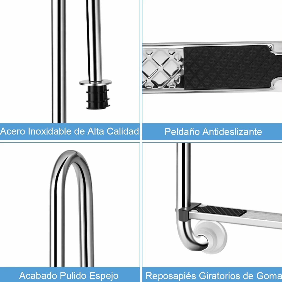 GOPLUS Escalera de Piscina Acero Inoxidable 3 Peldaños Antideslizante 150 kg 135x50x26 cm