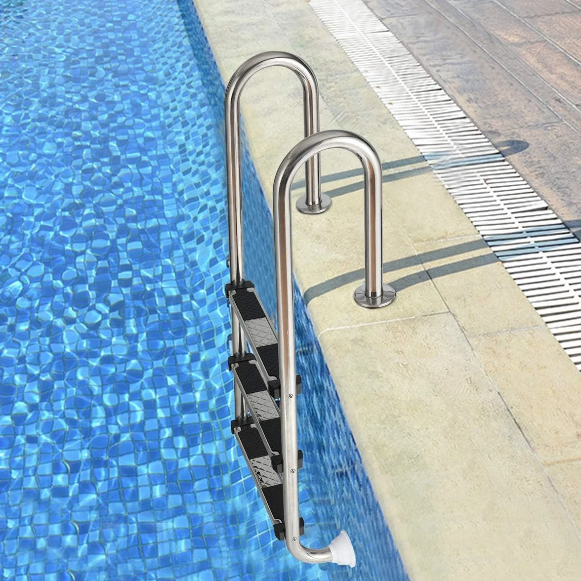 GOPLUS Escalera de Piscina Acero Inoxidable 3 Peldaños Antideslizante 150 kg 135x50x26 cm