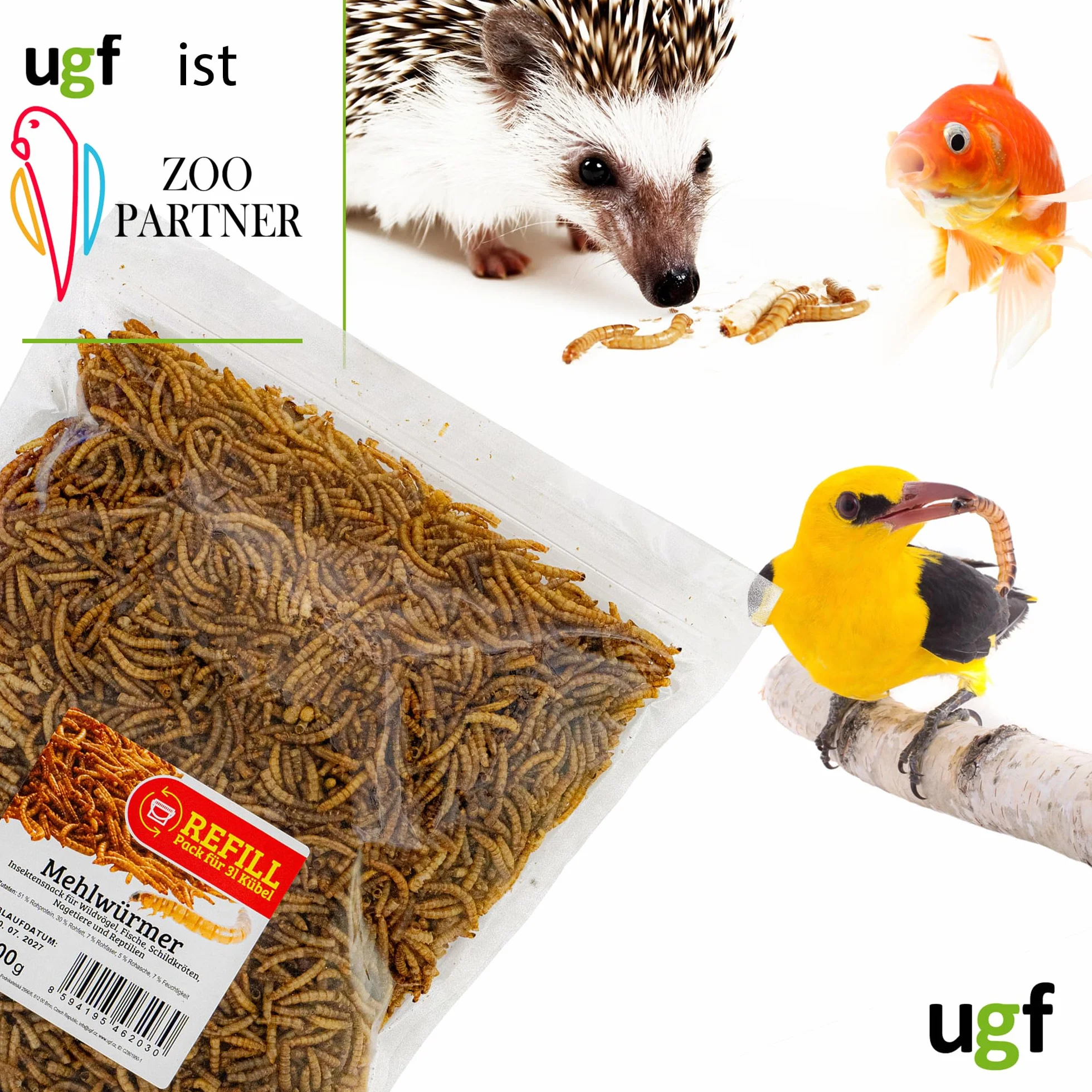 UGF Gusanos de harina Premium Secos 500 g Comida para pájaros Silvestres