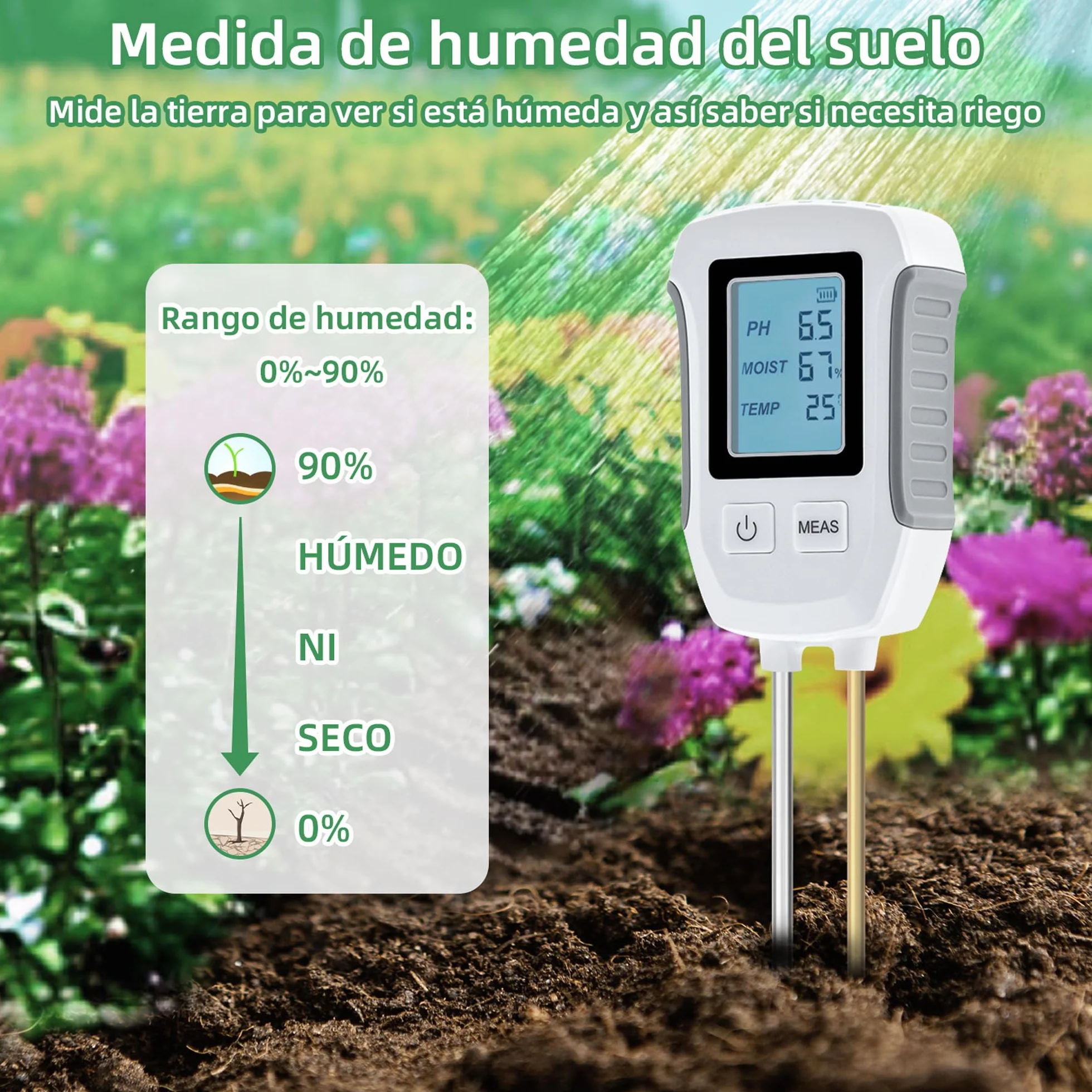 Mcbazel Medidor de Prueba de Suelo 3 en 1, Detección de pH, Temperatura, Humedad con Pantalla LCD Retroiluminada