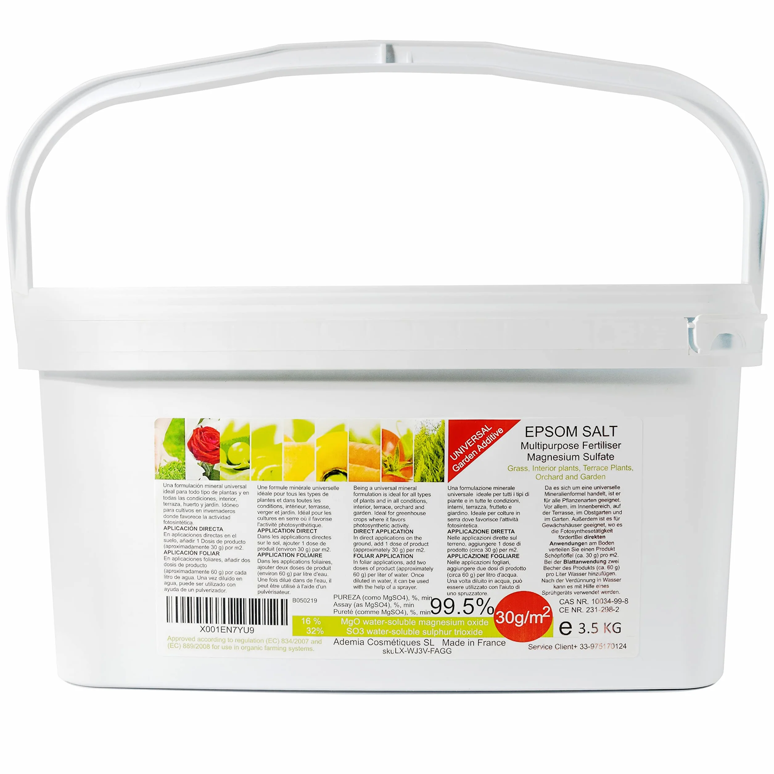 Sales de Epsom Sulfato de Magnesio Fertilizante 3,5 kg para Cultivos Tomates Cítricos Frutales