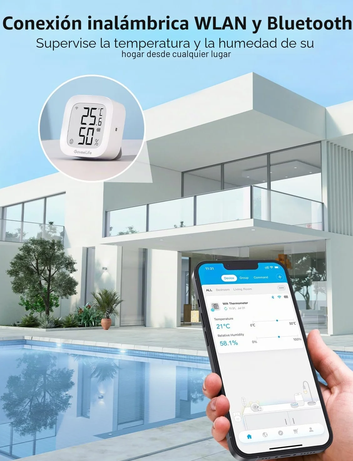 GoveeLife Higrómetro Wi-Fi Termómetro digital Temperatura humedad Interior Control remoto Notificación