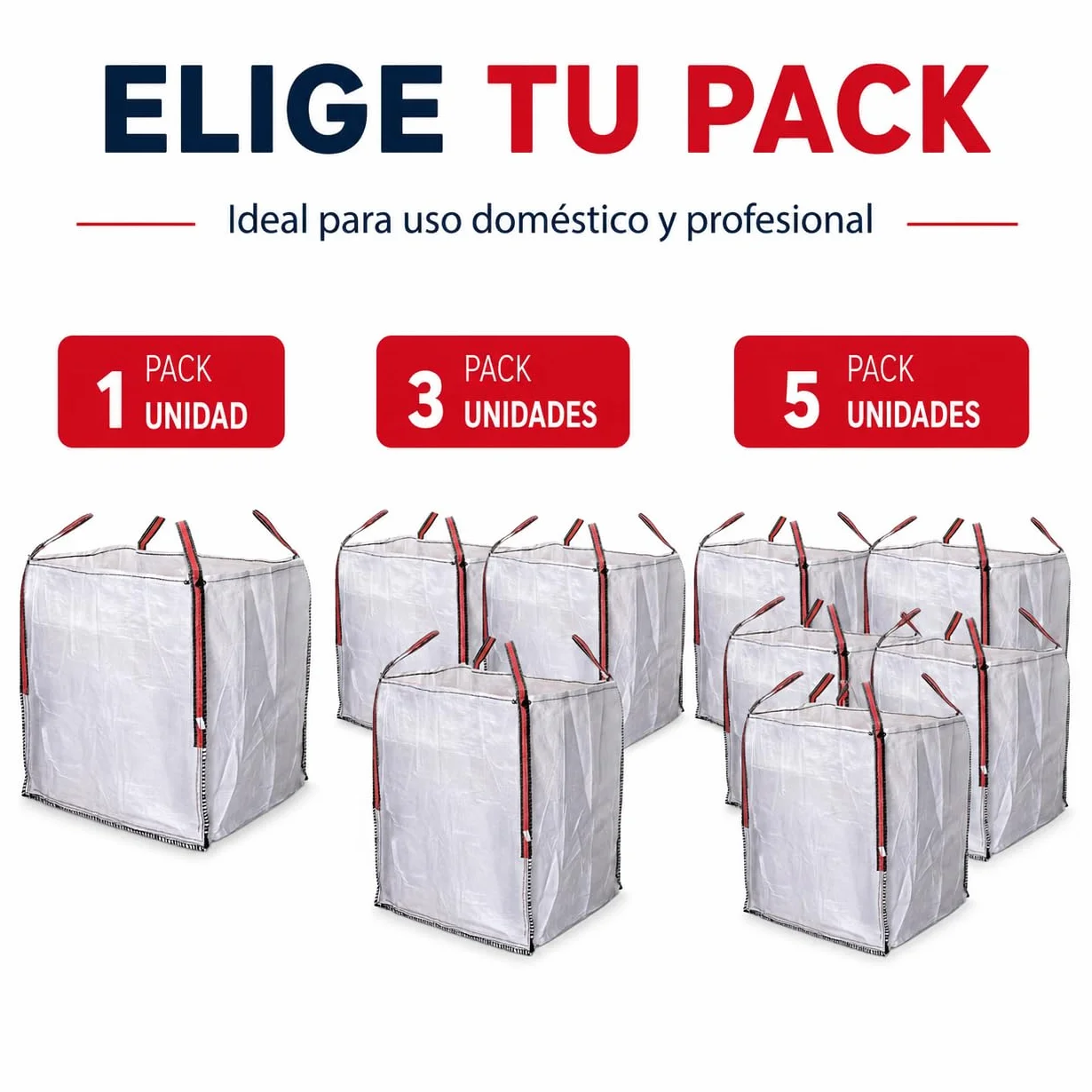 Vegara Stone Saco Big Bag 90x90x90 cm 1000 kg Polipropileno Reutilizable Pack 5 Uds