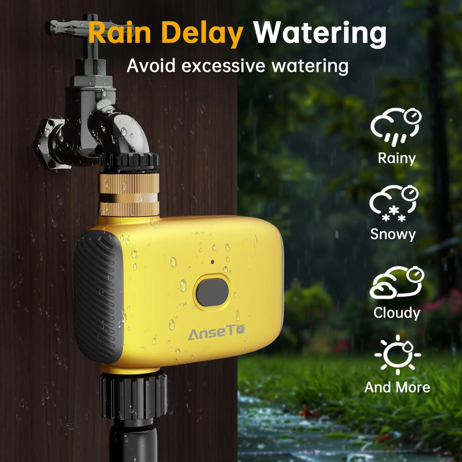 Programador de Riego WiFi con Concentrador, Entrada de Latón, Temporizador Automático de Riego con Retardo por Lluvia para Jardín Invernadero Césped