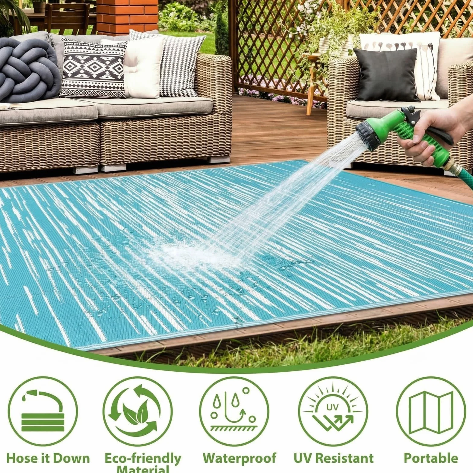 SHACOS Alfombra Exterior 240x300cm Plástico Impermeable Reversible Jardín