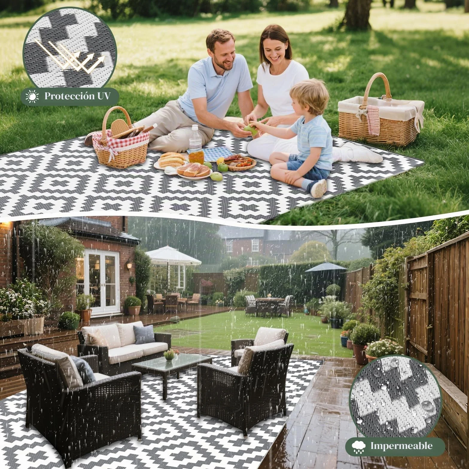 Mokani Alfombra Exterior Impermeable 150x240CM Polipropileno Protección UV