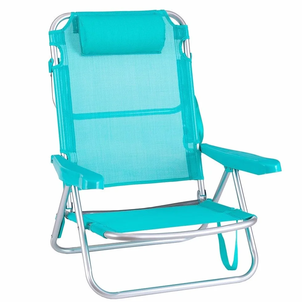 LOLAhome Silla Playa Plegable Ligera Portátil Reclinable 4 Posiciones Cojín Camping Piscina Terraza Jardín Aguamarina