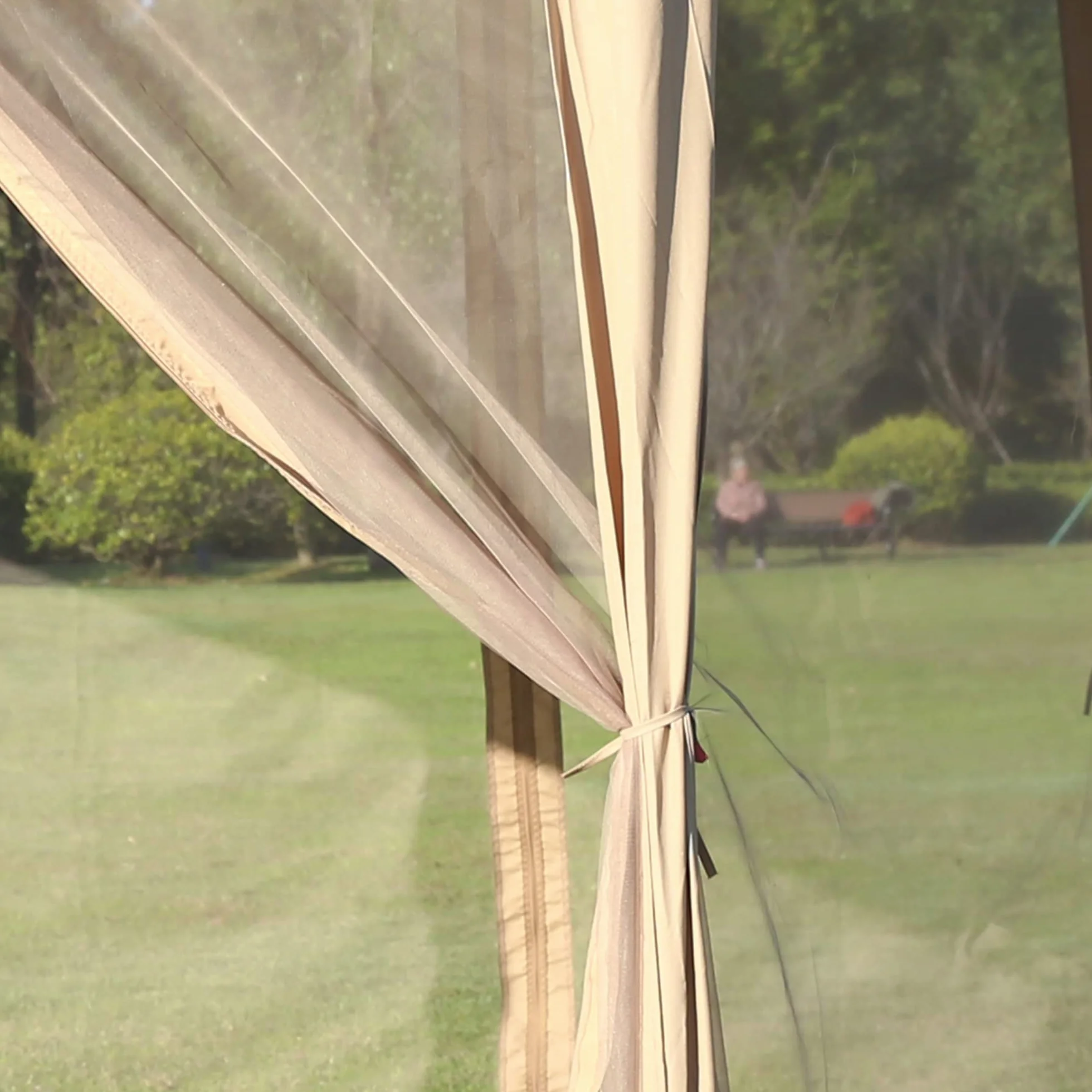 Outsunny Carpa Plegable 4x3,4x2,85 m Cenador de Jardín Hexagonal con Doble Techo 6 Mosquiteras Desmontables Bolsa de Transporte Altura Ajustable en 3 Niveles y Anti-UV Gazebo para Fiesta Patio Beige