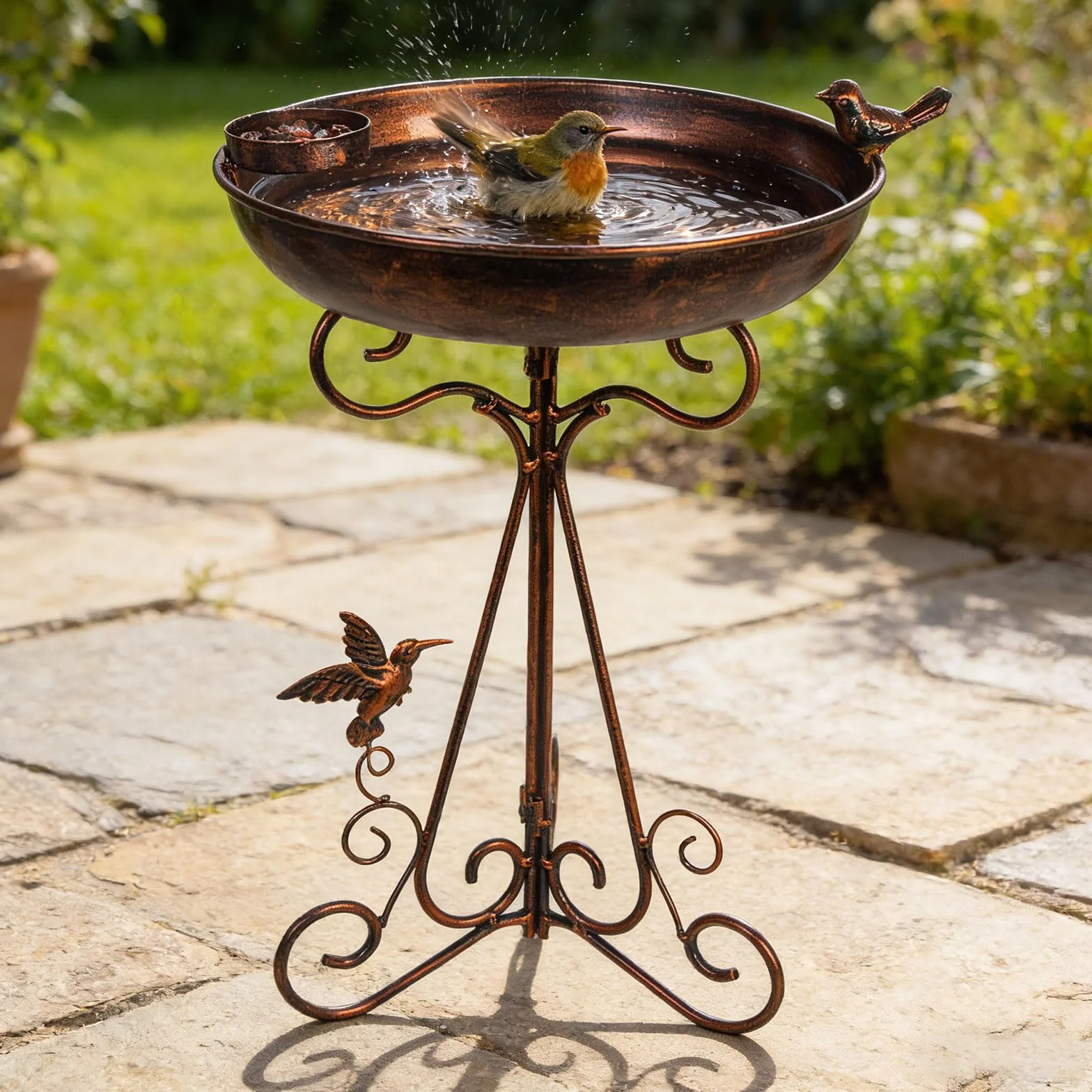 Bebedero para pájaros y comederos, bebedero para pájaros al aire libre con soporte extraíble y para comedero y combinación al aire libre en la terraza