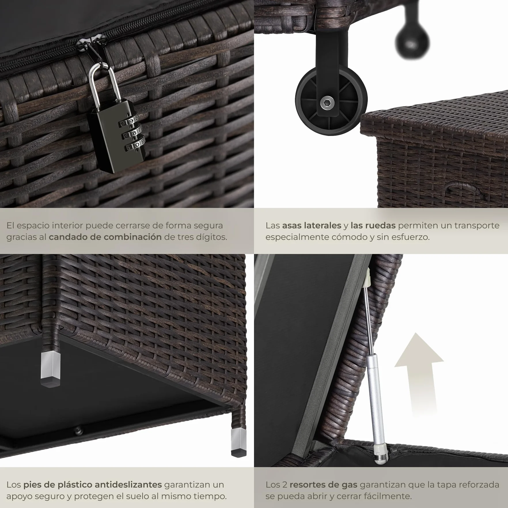 tectake Baúl de Almacenaje Exterior Polirratán 270L 121x56x60 cm