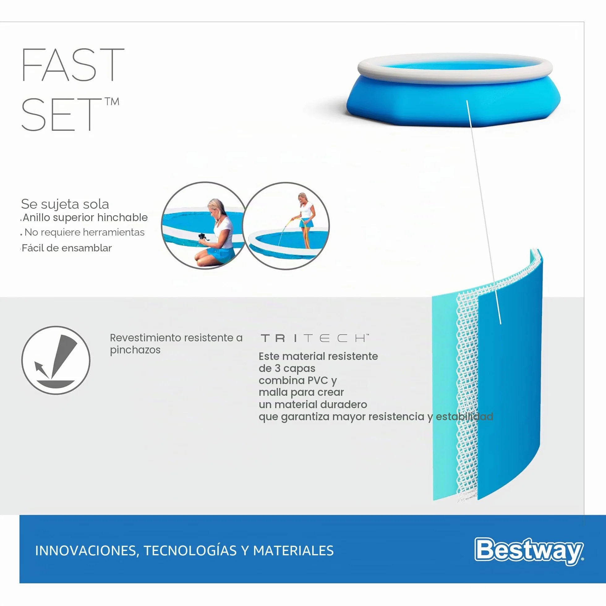 Bestway Fast Set Piscina Redonda Desmontable Autoportante 305 x 76 cm Azul
