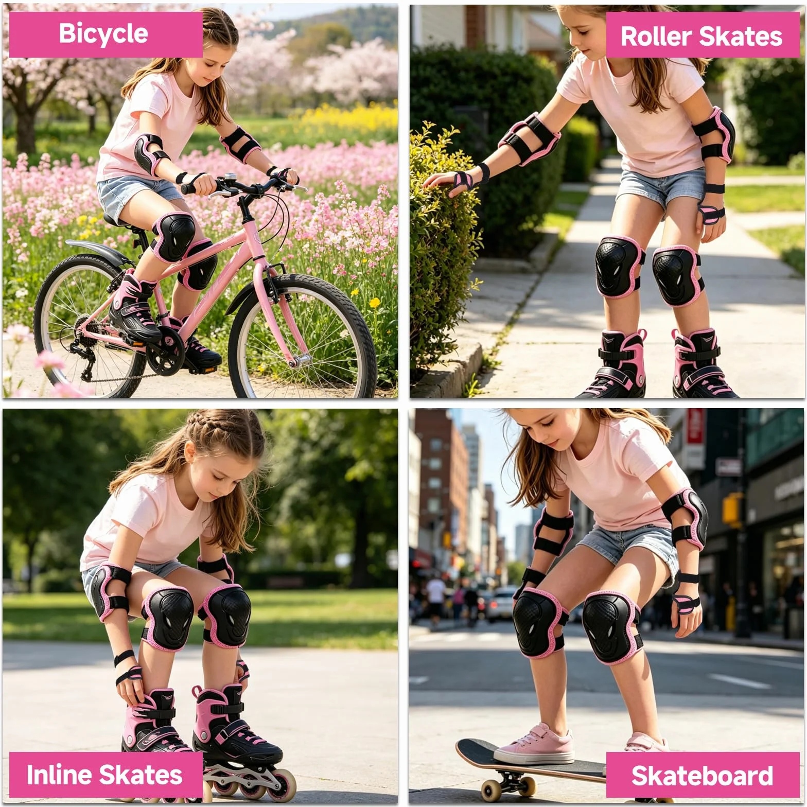 Rodilleras Niños Set Protecciones Ajustable con Coderas y Muñequeras Equipo Protección Infantil para Patines Monopatín Scooter