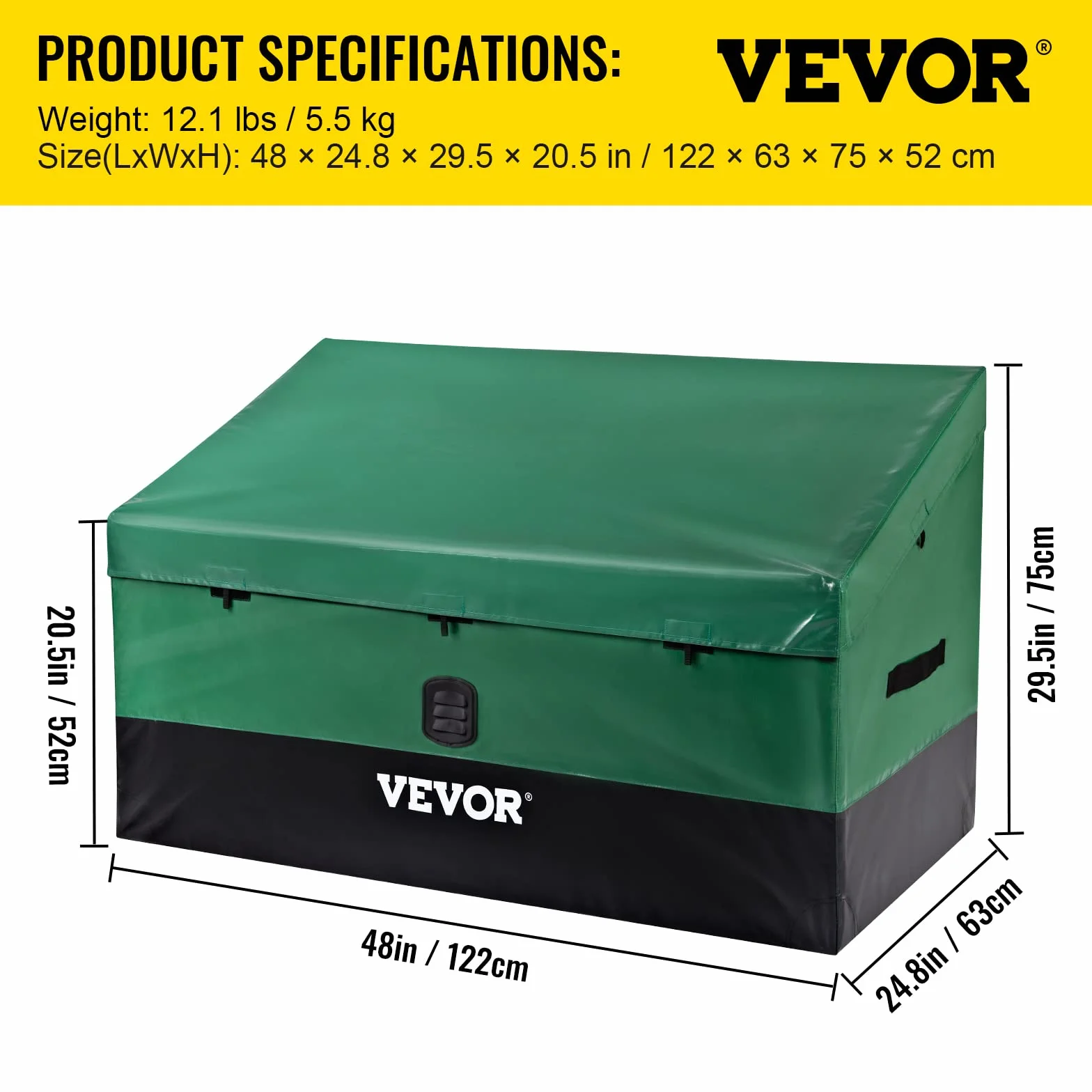 VEVOR Caja de Almacenamiento Exteriores 100 Galones Arcón Jardín Tela Lona PE Portátil 122x63x75x52 cm Verde