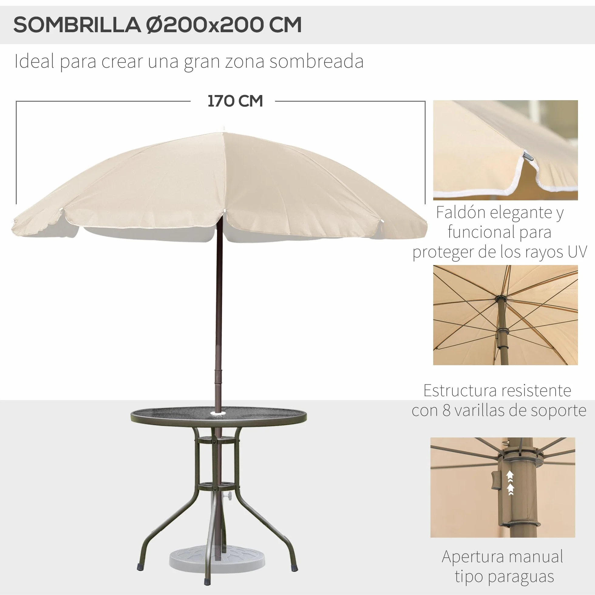 Outsunny Conjunto de Muebles para Jardín con 4 Sillas 1 Mesa y 1 Parasol Texteline Aluminio y Poliéster Beige