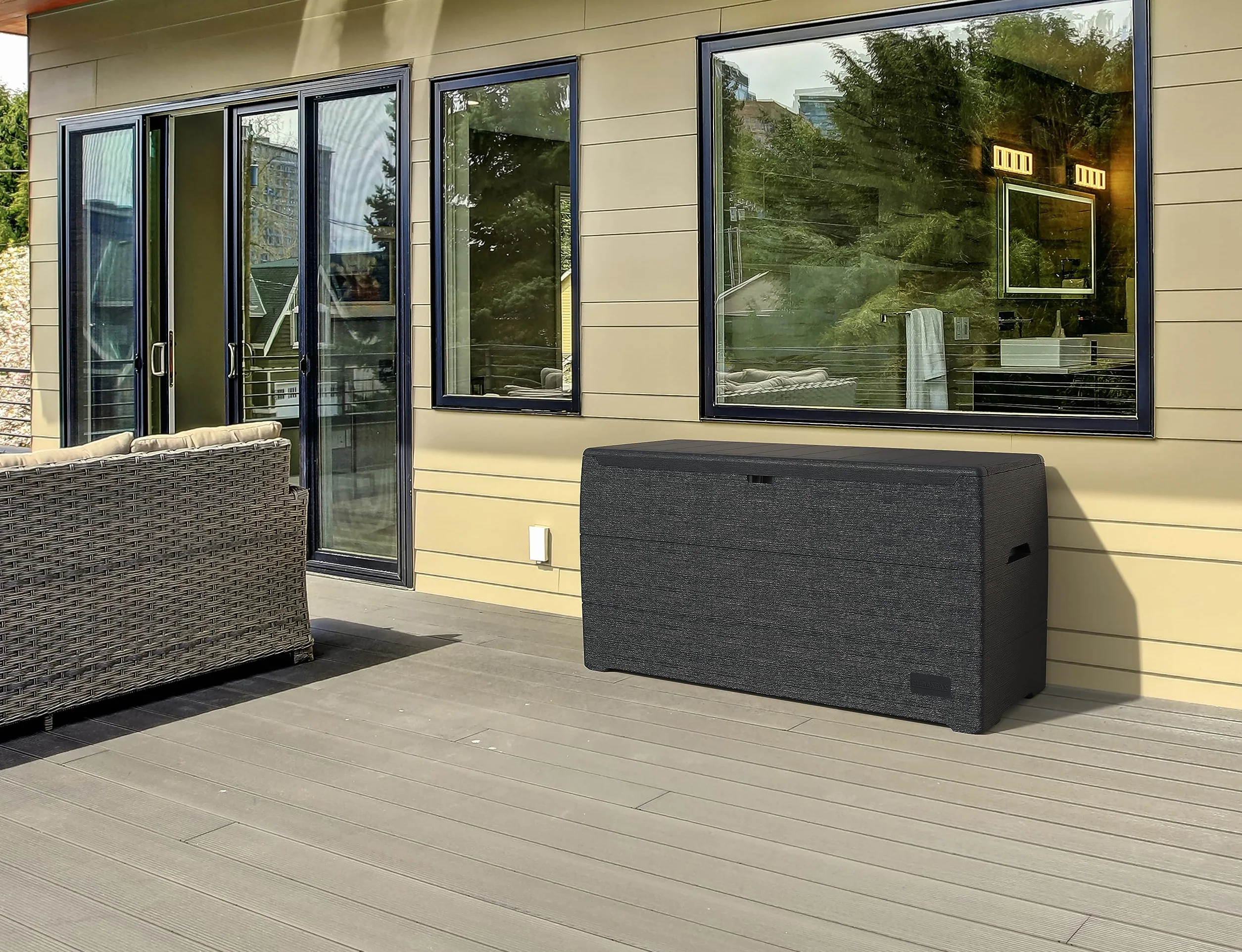 Duramax Durabox Caja de almacenamiento 270 litros 71 galones, organizador de jardín, plástico, gris oscuro