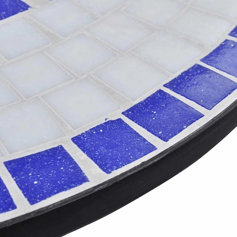 vidaXL Set Mesa Mosaico 60 cm y 2 sillas Azul Blanco