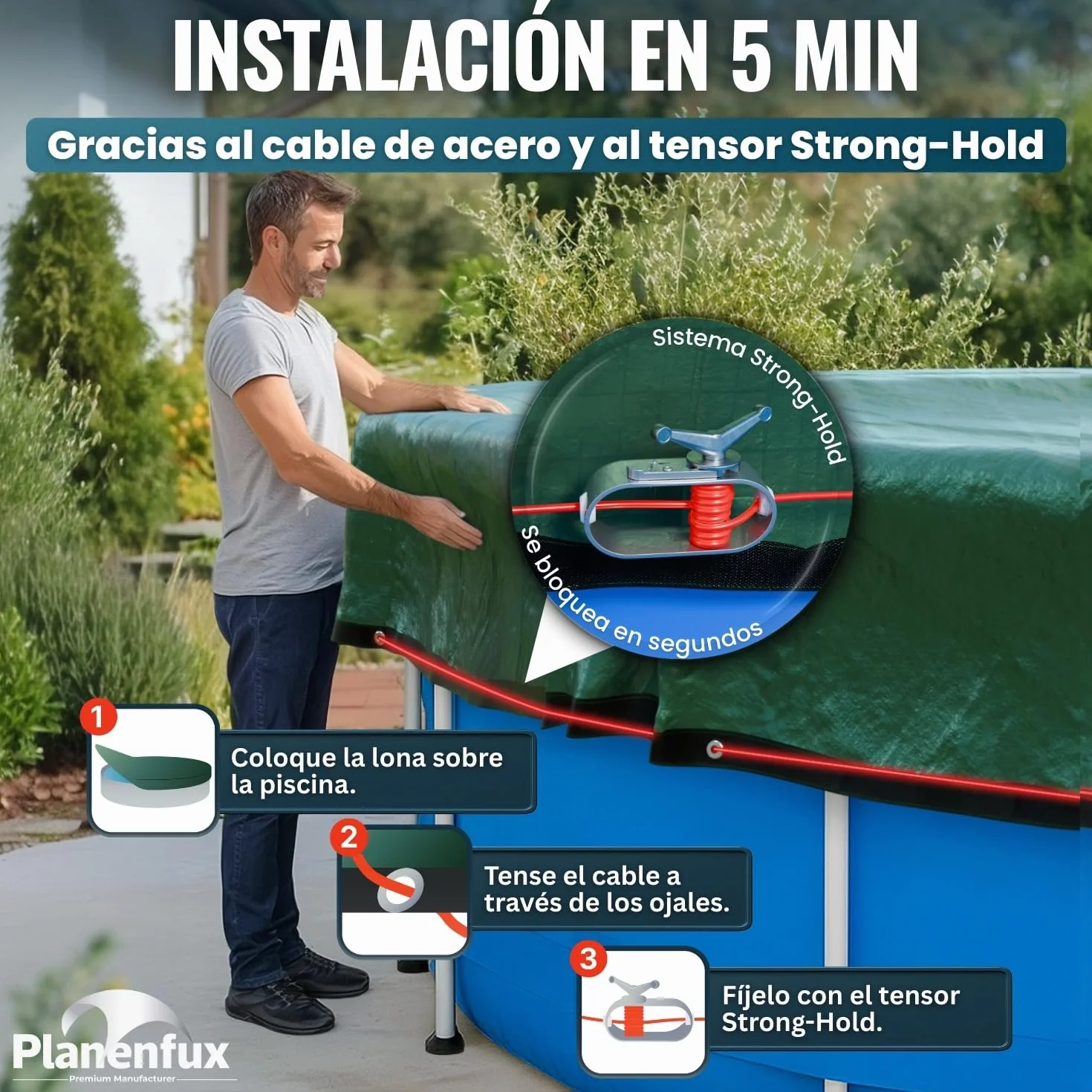 Planenfux® Cobertor de Invierno Redondo para Piscinas Ø 366 cm PE 200g/m² UV-Resistente Lona Solar