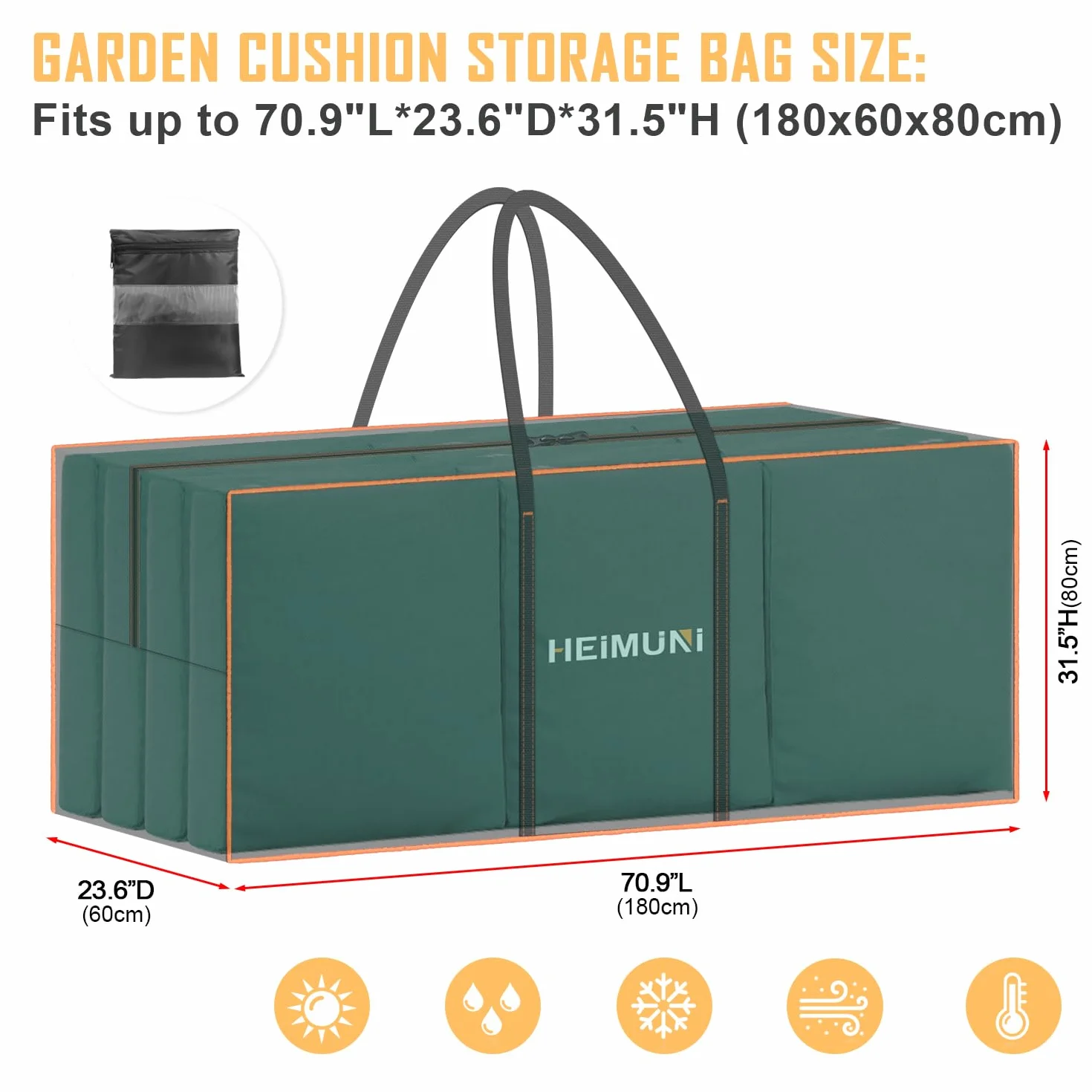 Bolsa de Almacenamiento Impermeable 420D Oxford para Cojines de Jardín y Árbol de Navidad 180x60x80cm