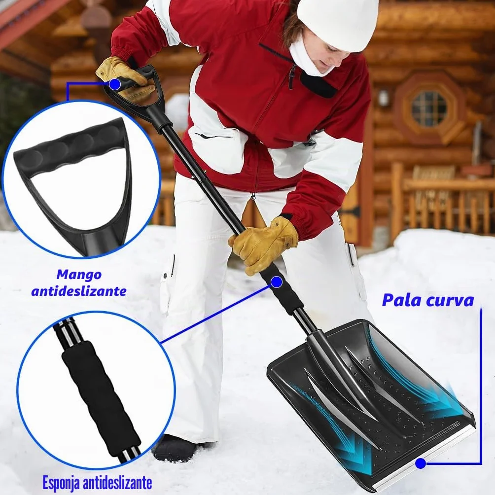Carretilla Elevadora de Nieve 108 cm Desmontable 4 Piezas Pala Nieve Ajustable Portátil