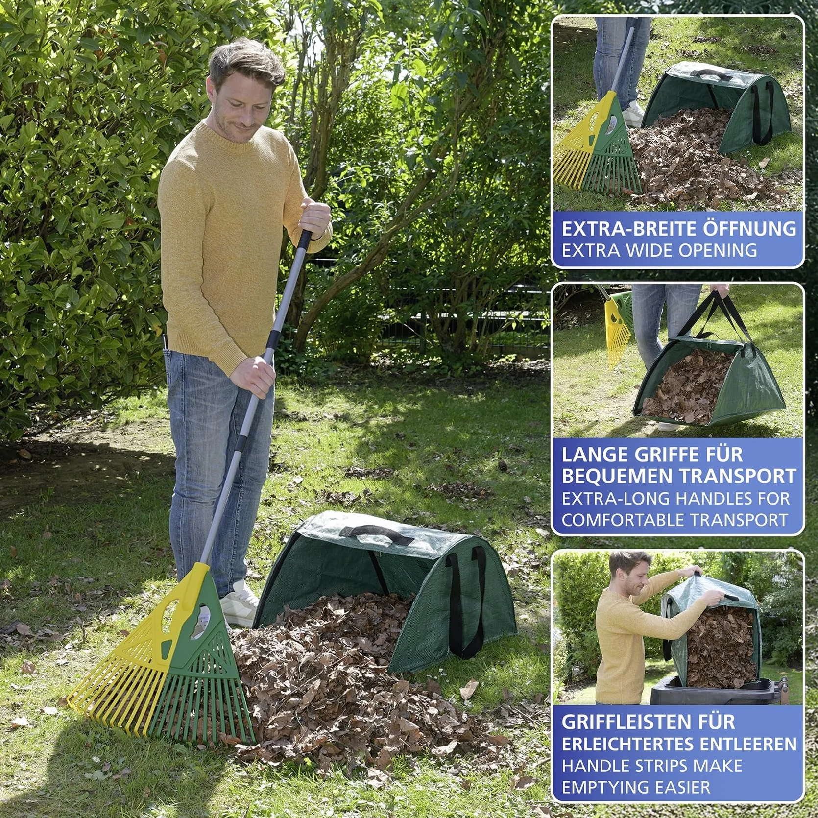 Maximex Recogedor de Hojas XL 50x35x75 cm Plástico PP Fibra de Vidrio Verde/Blanco