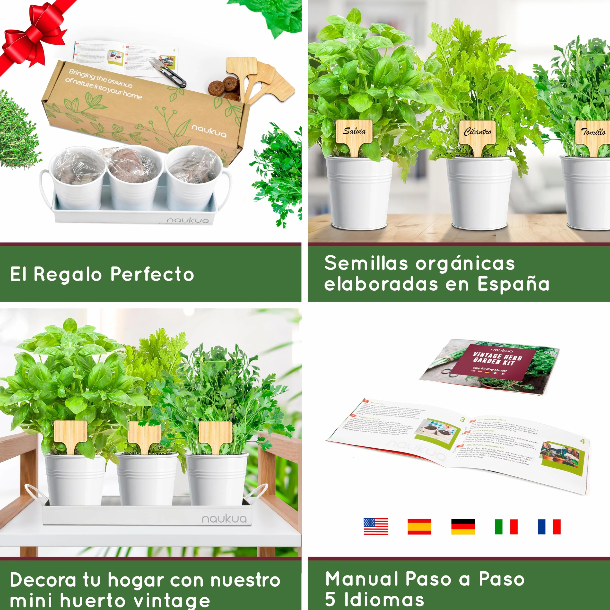 Kit Huerto Urbano Vintage Plantas Aromáticas Semillas Orgánicas España Tomillo Cilantro Salvia