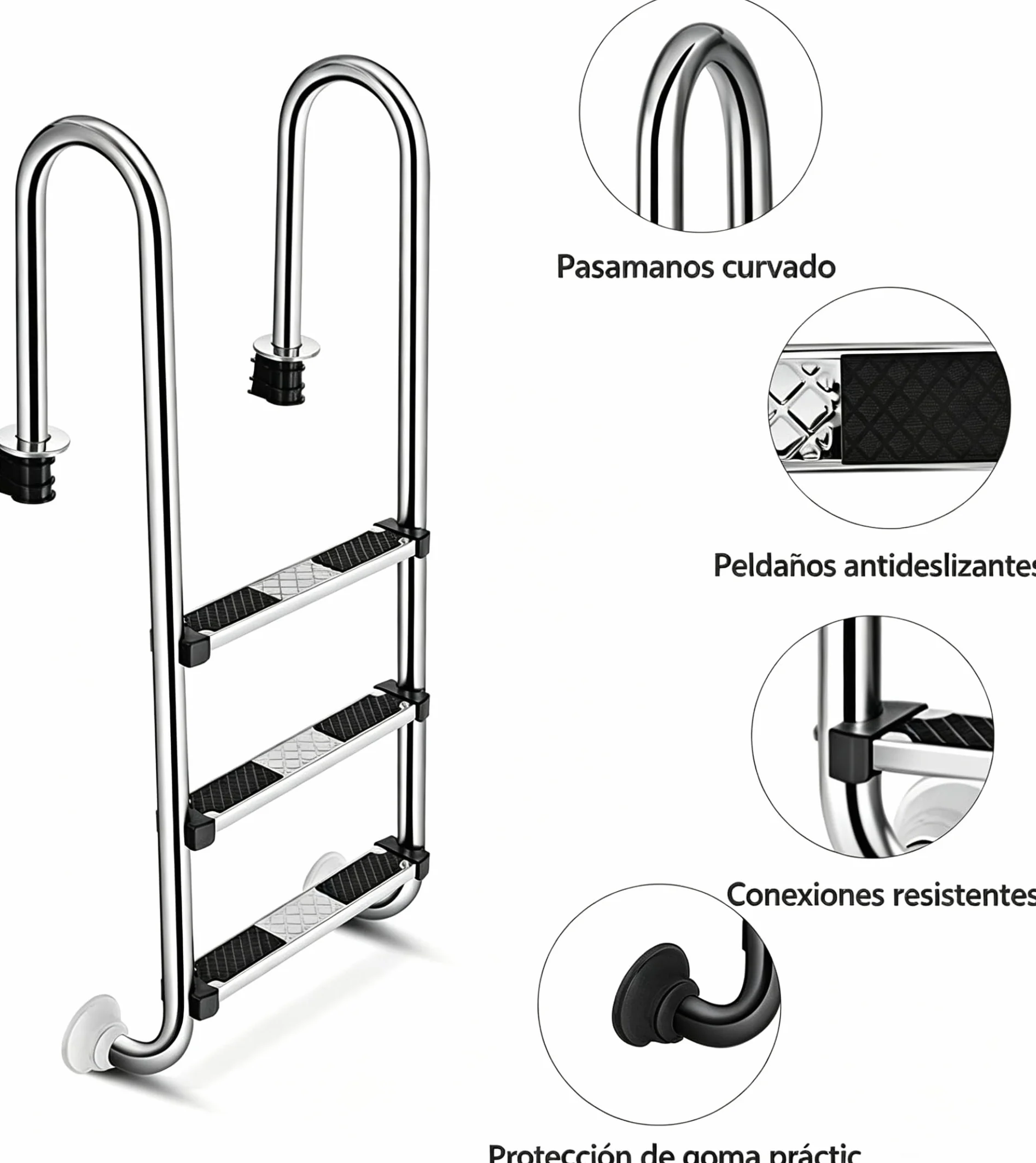 GYMAX Escalera de Piscina de 3 Peldaños de Acero Inoxidable, 150 kg, 55 x 25 x 132,5 cm, Plateado