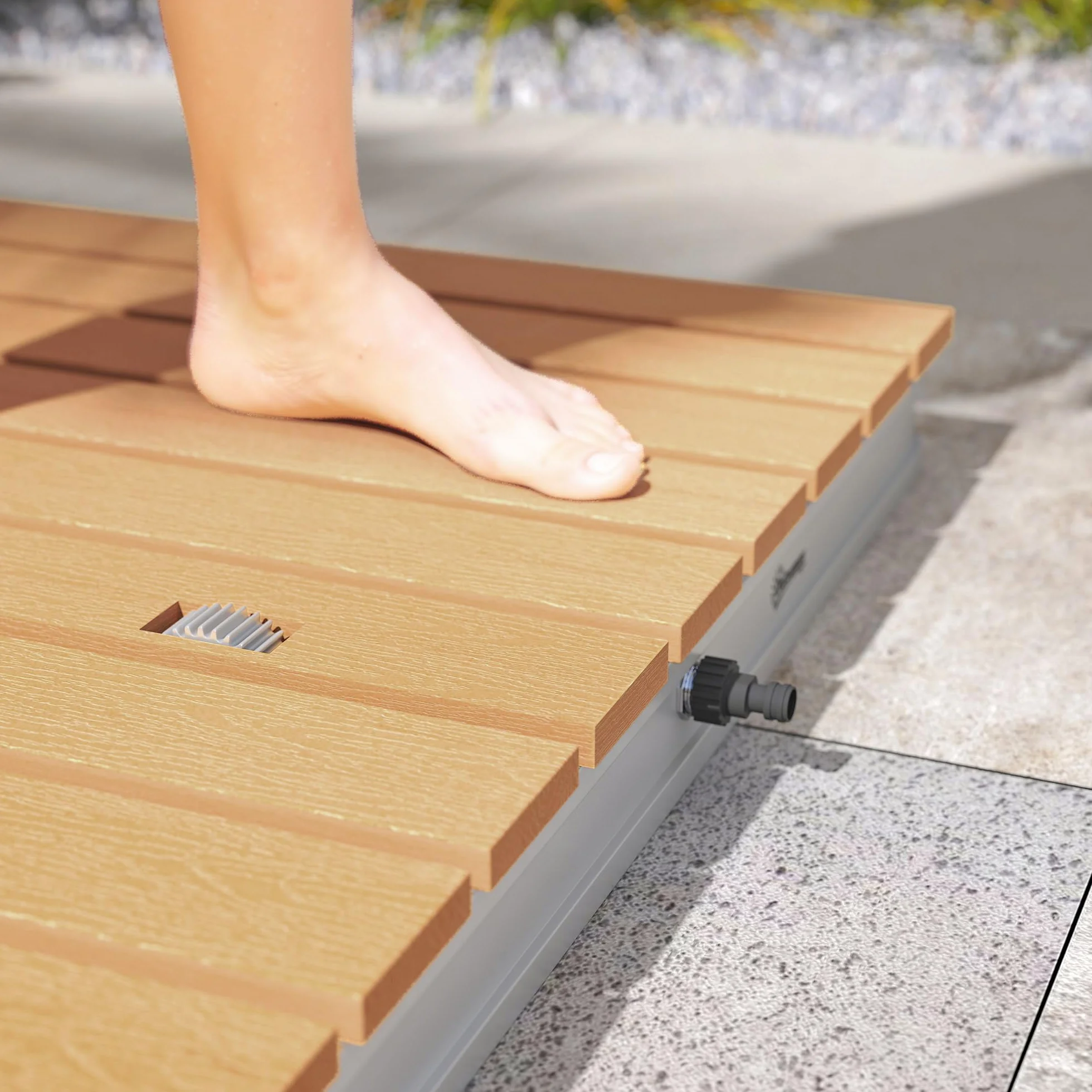 Outsunny Ducha de Jardín Portátil 70,5x55 cm Exterior Suelo Altura Ajustable 4 m Aluminio Resistente Agua Rayos UV Heladas Camping Piscina Playa