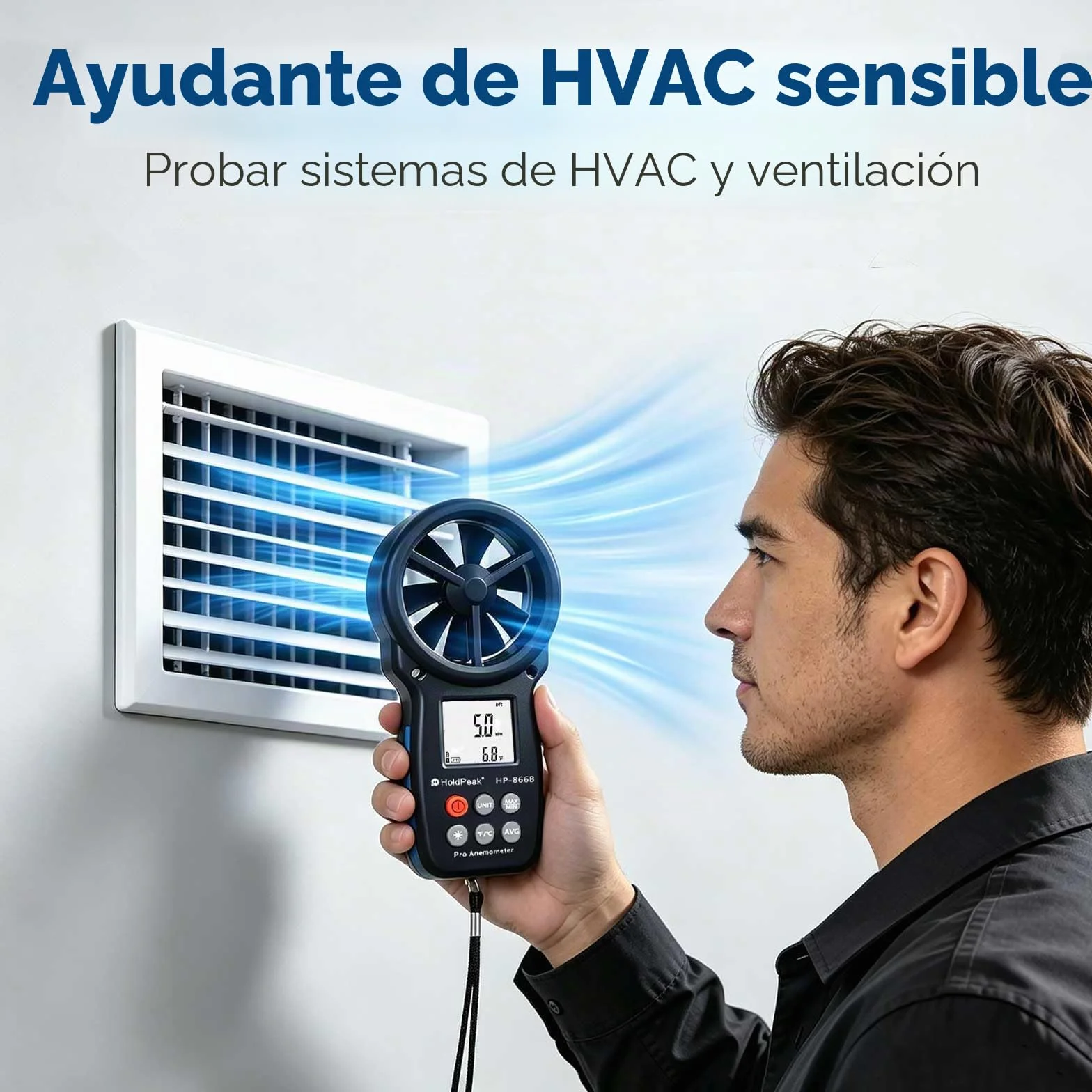 HoldPeak Anemómetro Digital HP-866B de Mano Medición Velocidad Viento Temperatura LCD