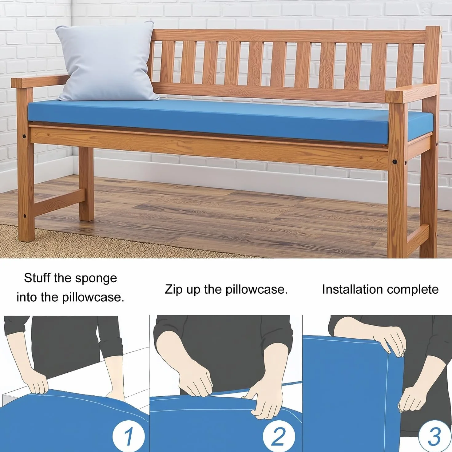 Funda de Cojín de Asiento Sofá Impermeable para Jardín Exterior con Cremallera 60x60x8cm Verde