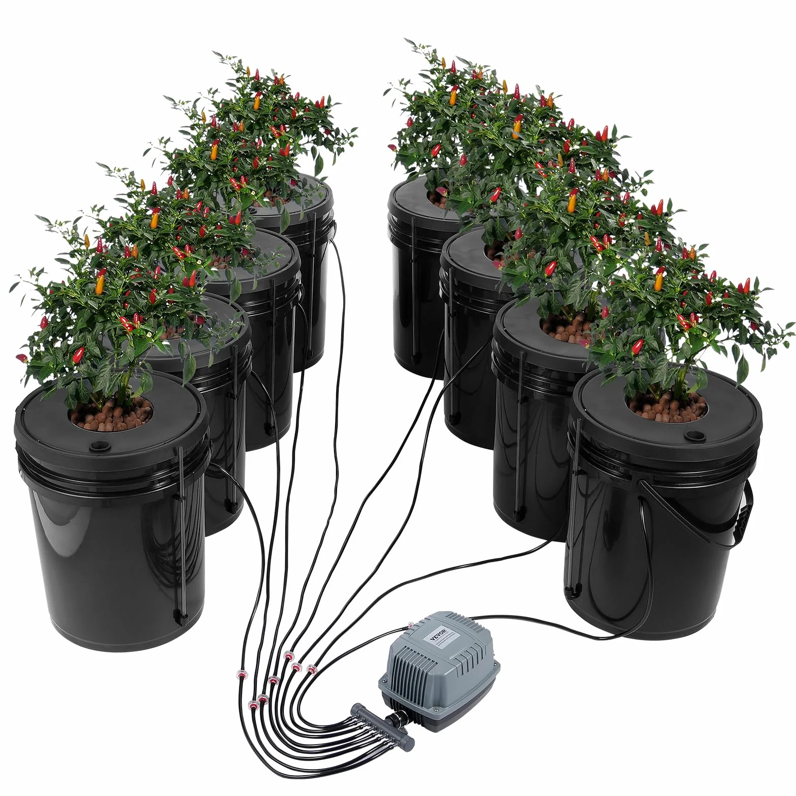 VEVOR DWC Sistema de Cultivo Hidropónico 20L 8 Cubos Bomba de Aire Piedras de Aire