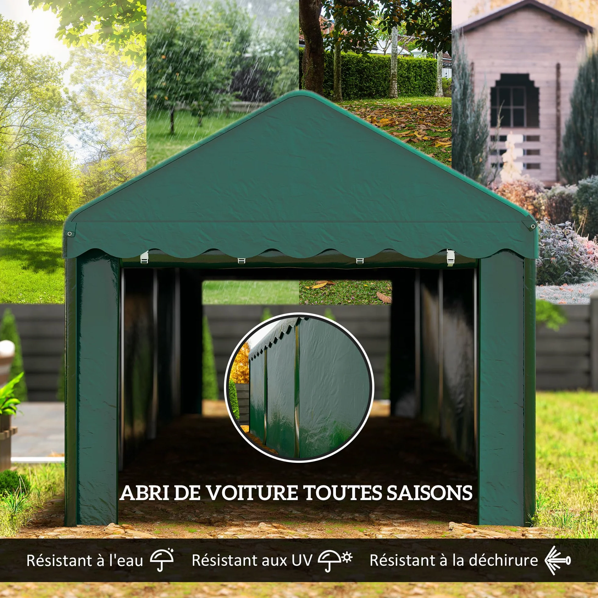 Outsunny Carpa Garaje 3x6 m Cubierta Coche Exterior 2 Puertas Rollables Tela PE 200 g Protección UV Impermeable