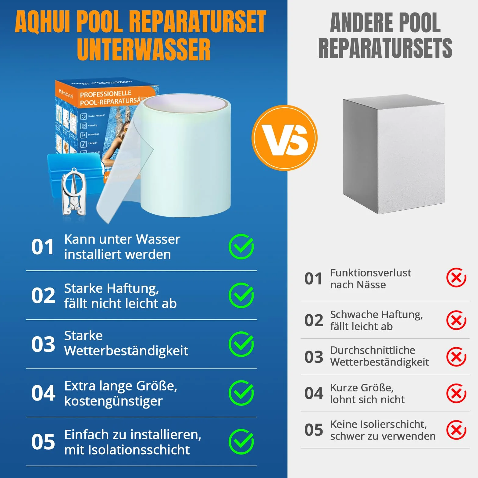 Cinta Adhesiva para Piscinas 10cm x 250cm, PVC Flex Tape, Parche Reparación Liner