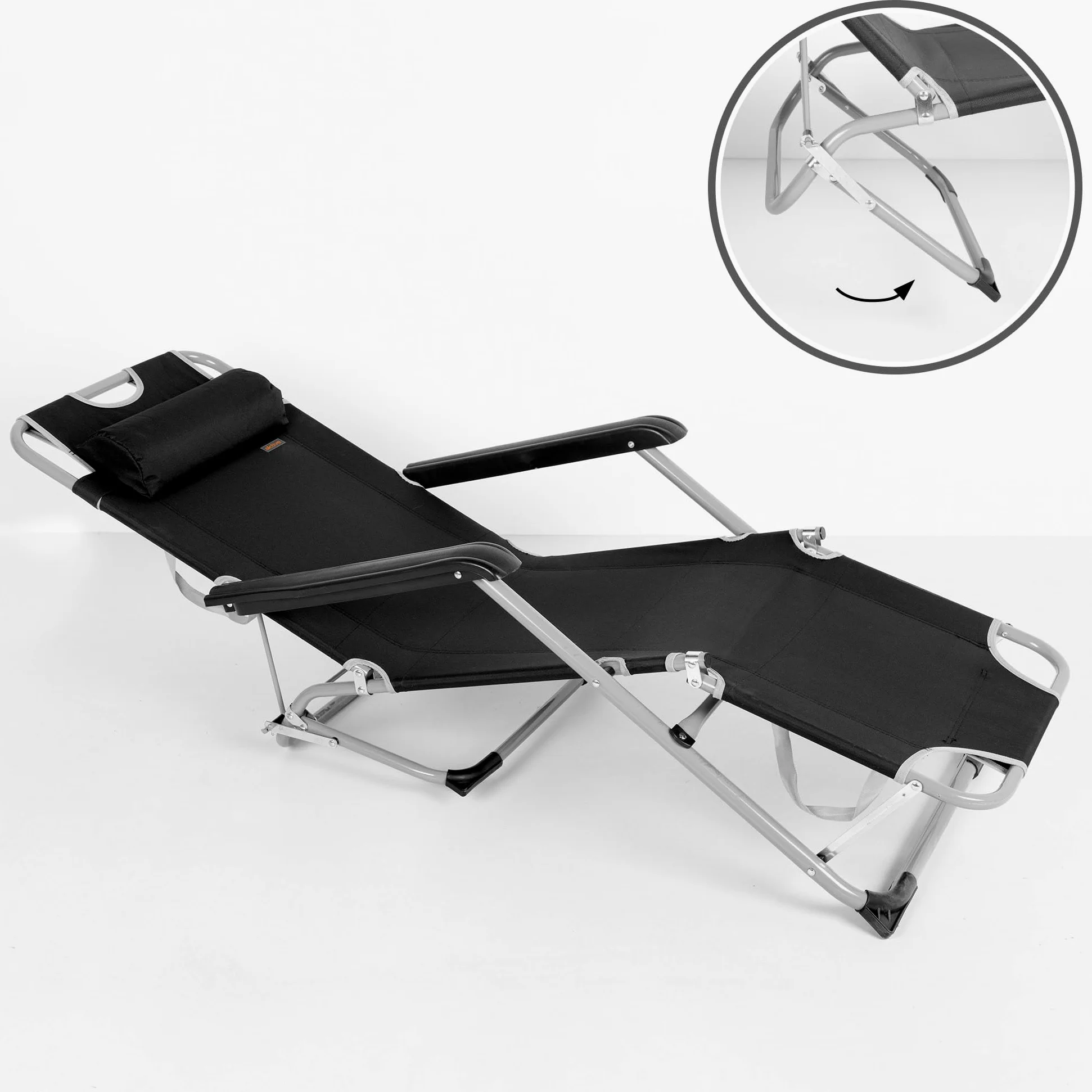 AKTIVE Tumbona de jardín plegable y reclinable 3 posiciones Negra, Medidas 47x95x80 cm, Peso máx. 110Kg, Material acero y poliéster, Antivuelco, tumbonas y hamacas de jardín (62295)