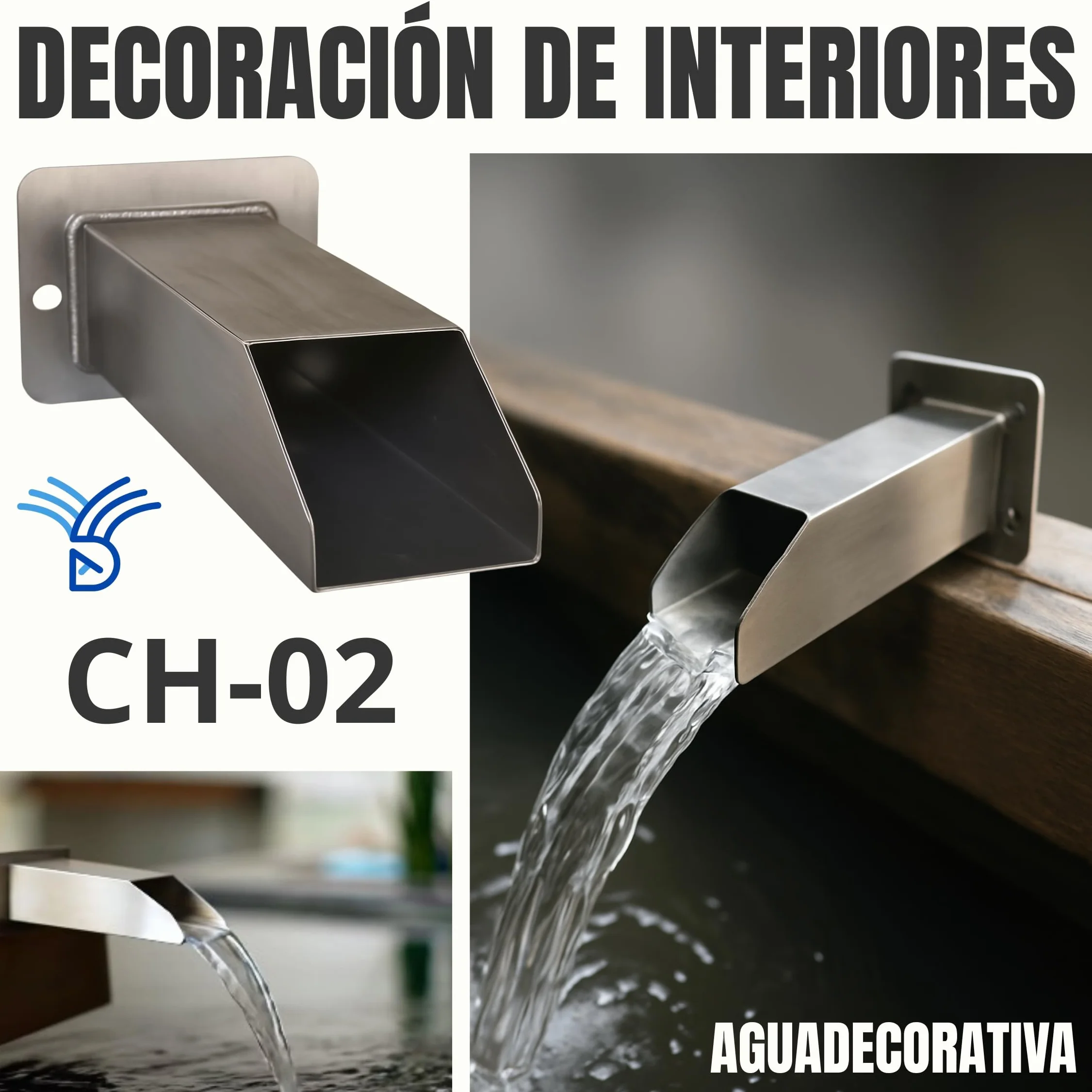Boquillas para Fuente de Agua en Muro Caño de Pared Efecto Cascada Decoración Piscina AGUADECORATIVA CH-02