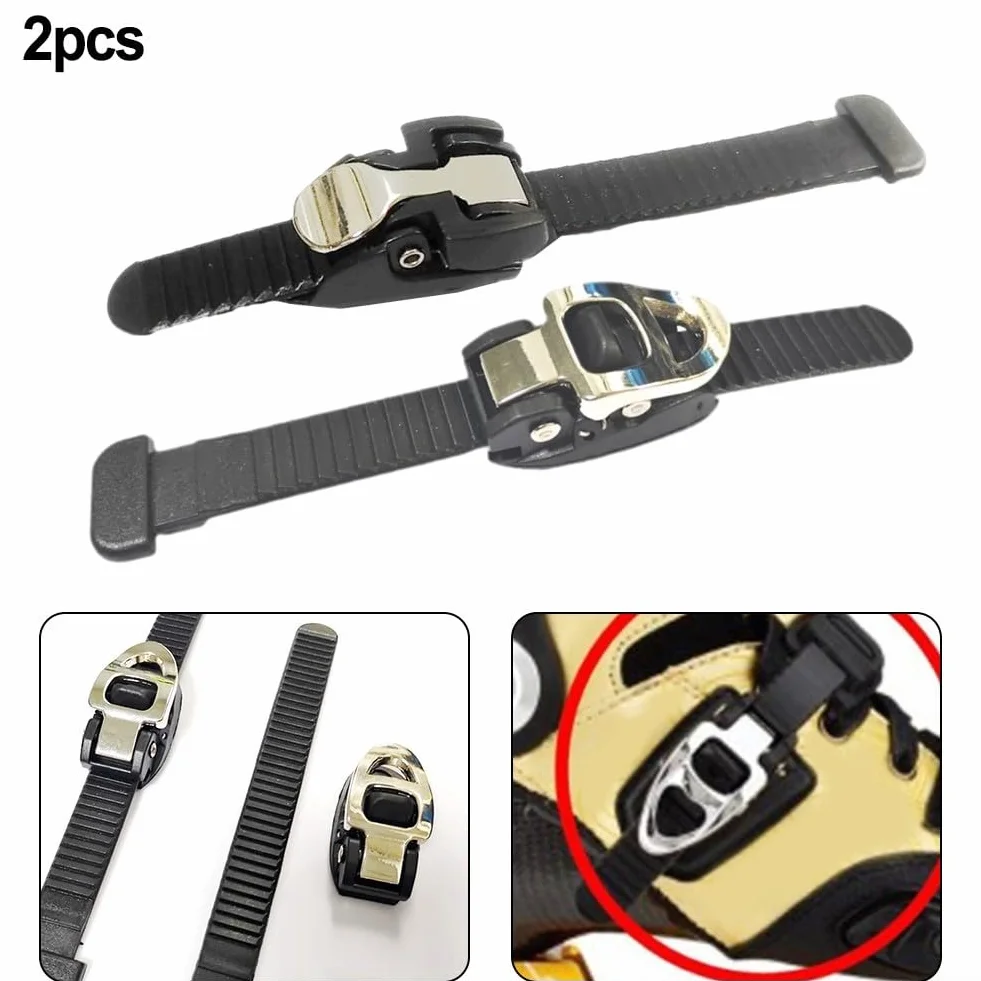 Hebillas de patinaje en línea, correas de metal ajustables 150 cm, piezas de patines PVC negro, 2 piezas
