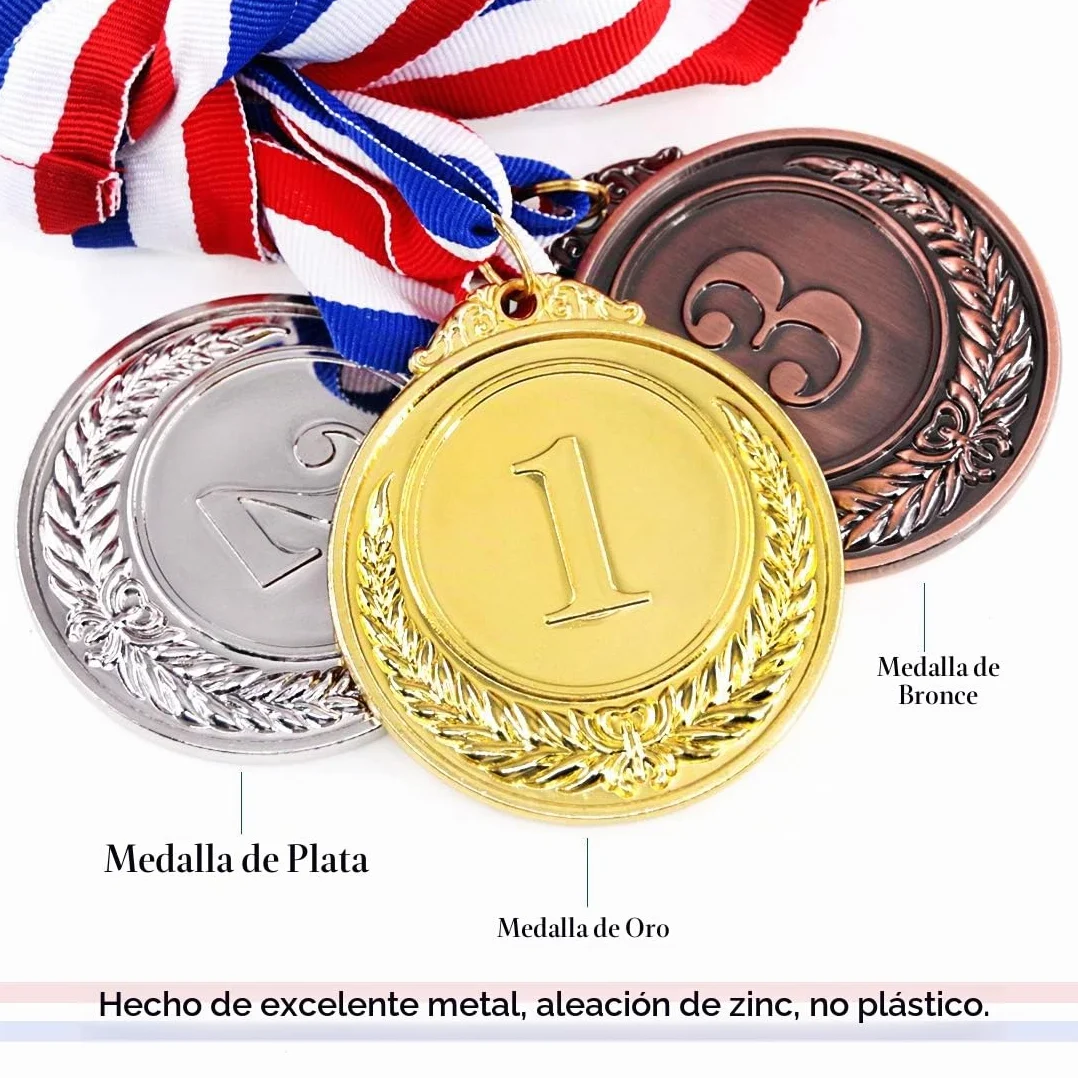 Swpeet Medallas de metal dorado y plata bronce con cinta olímpico 1er segundo tercer lugar