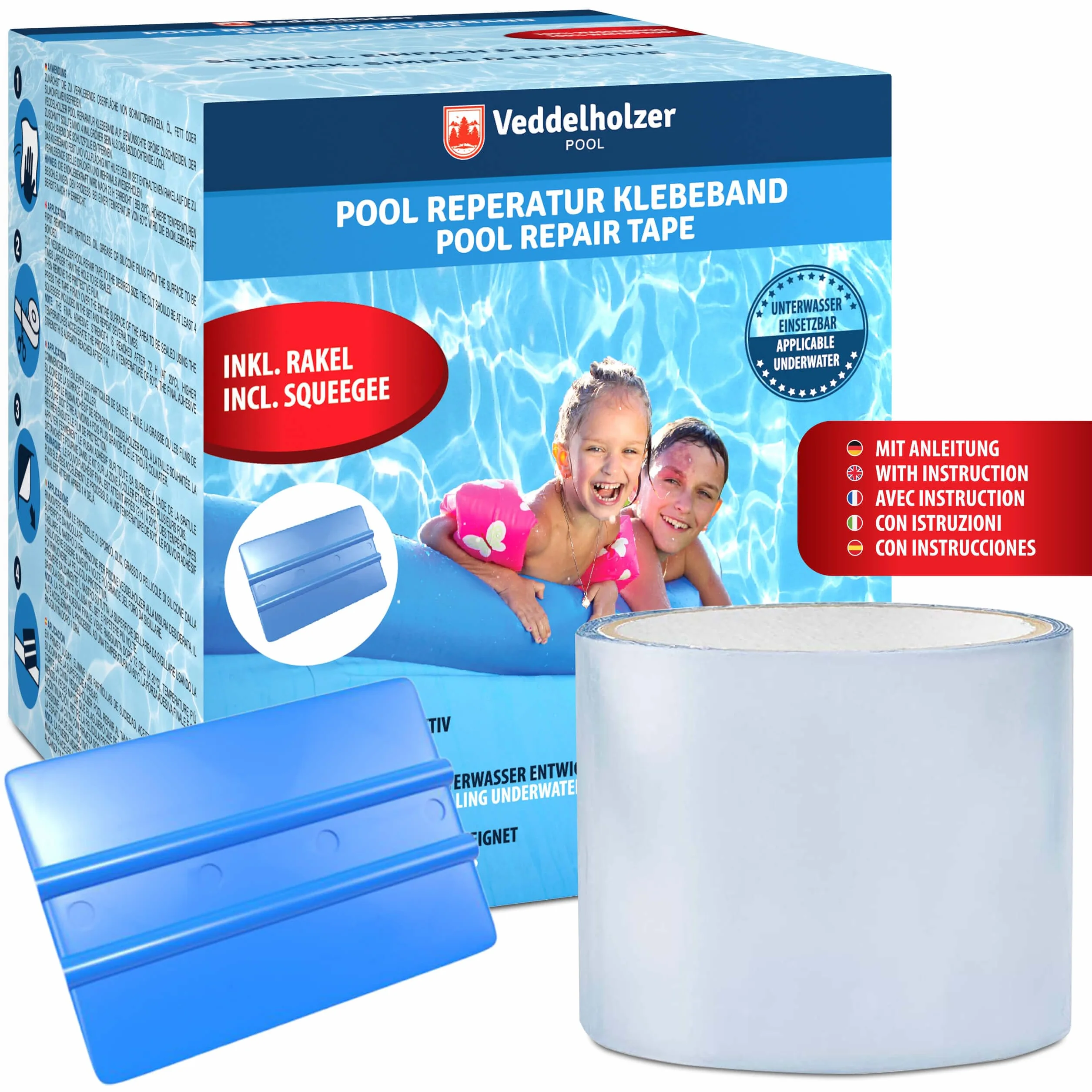 Veddelholzer Kit de reparación de piscinas Impermeable cinta de sellado 10 cm x 150 cm