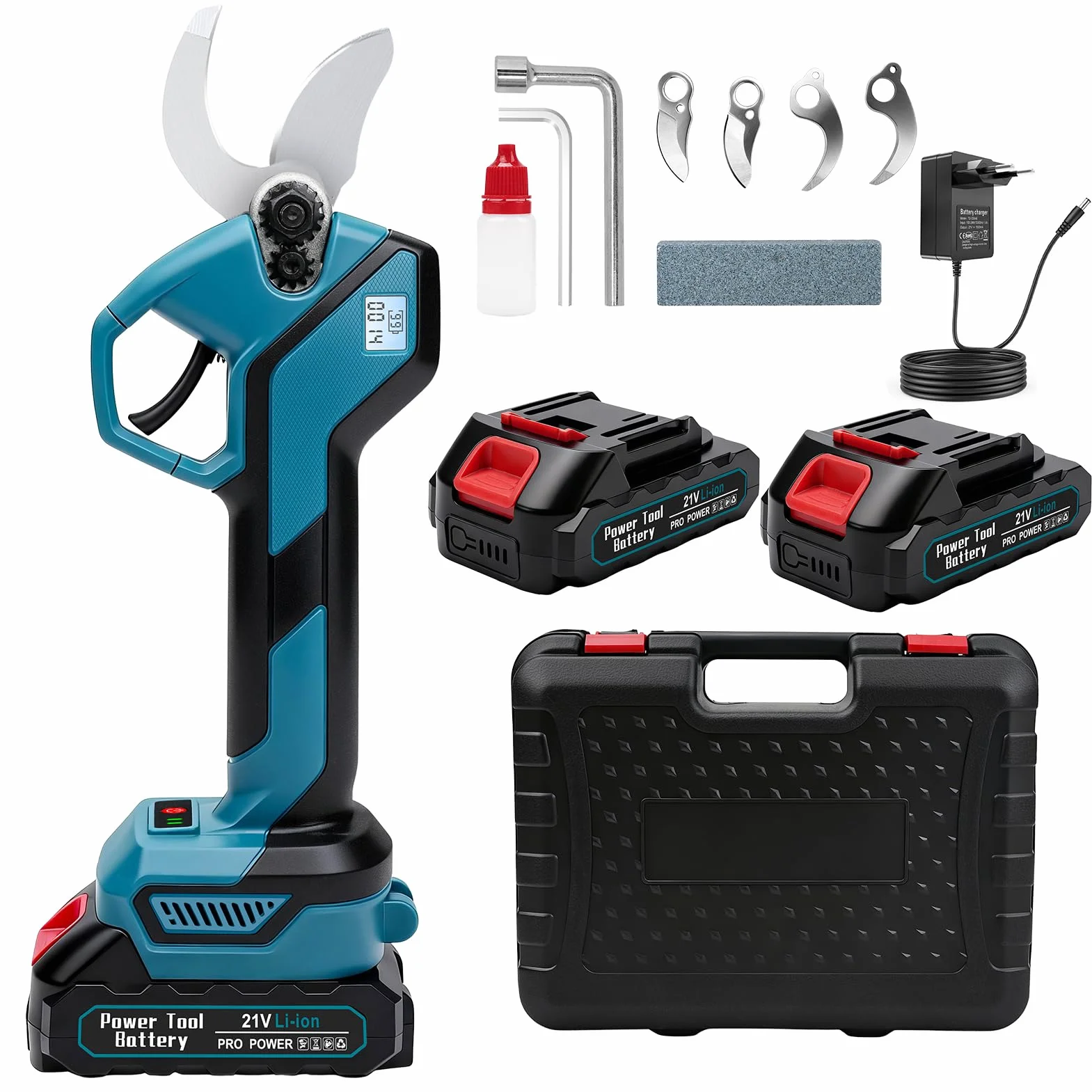 Tijeras de Podar Eléctricas con Baterías, Tijeras de Podar Bateria Con pantalla, 2 baterías de 1500mAh, diámetro de corte máximo de 30 mm, Para Huertos, Jardines y Granjas