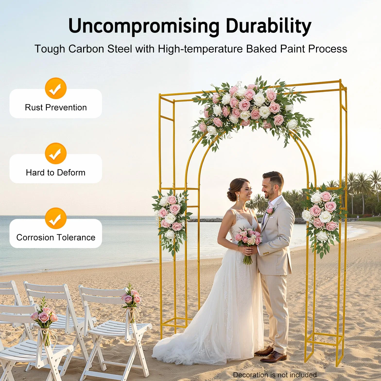 Arco de boda dorado metálico doble soporte ceremonia diseño moderno montaje rápido