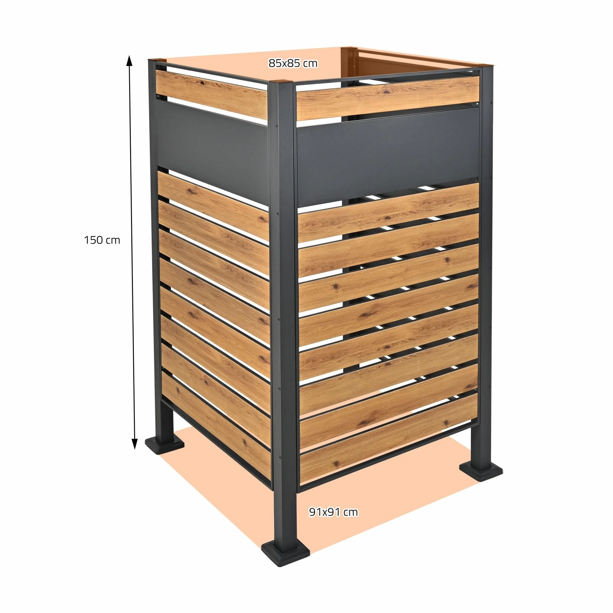 Recinto de Acero para Contenedores de Basura 150x91cm Antracita Efecto Madera Valla Jardín Exterior