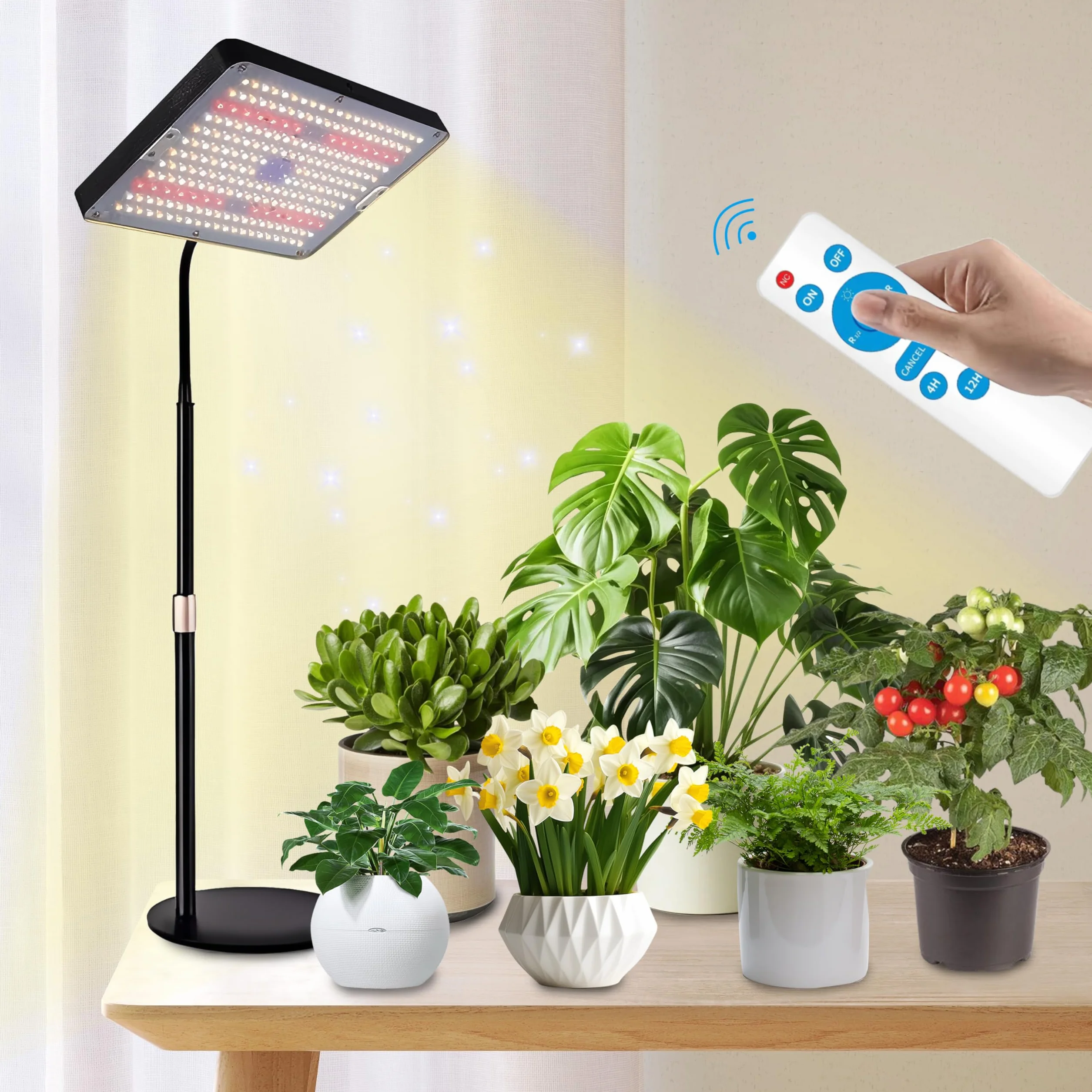 Lámpara LED Cultivo de Espectro Completo, 3 Modos Regulable 10 Niveles, Temporizador 4/8/12H para Plantas Interior