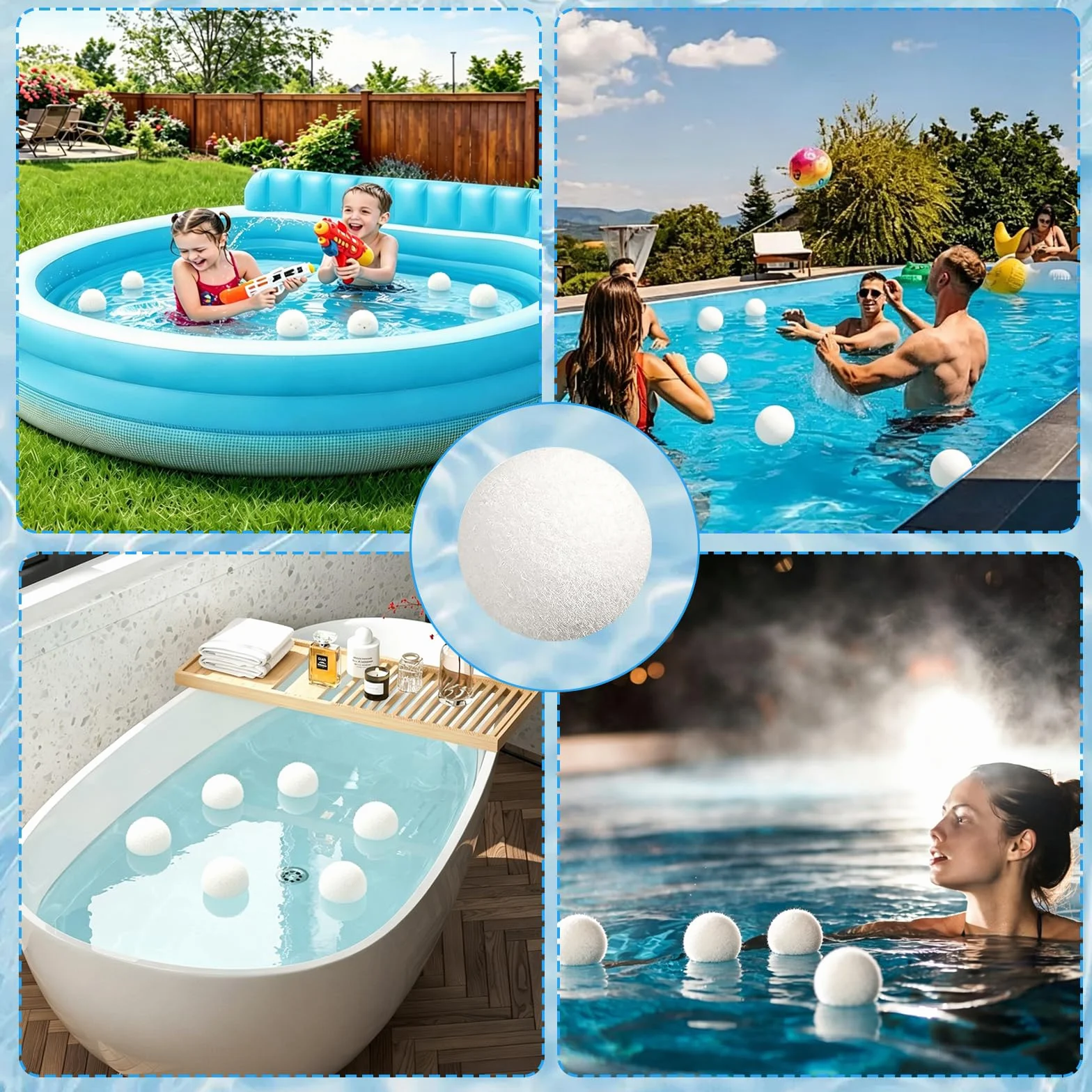 ZoneYan Bolas Eliminadoras de Escoria 2 Piezas, Absorbente de Grasa Reutilizables para Piscina y Hot Tub