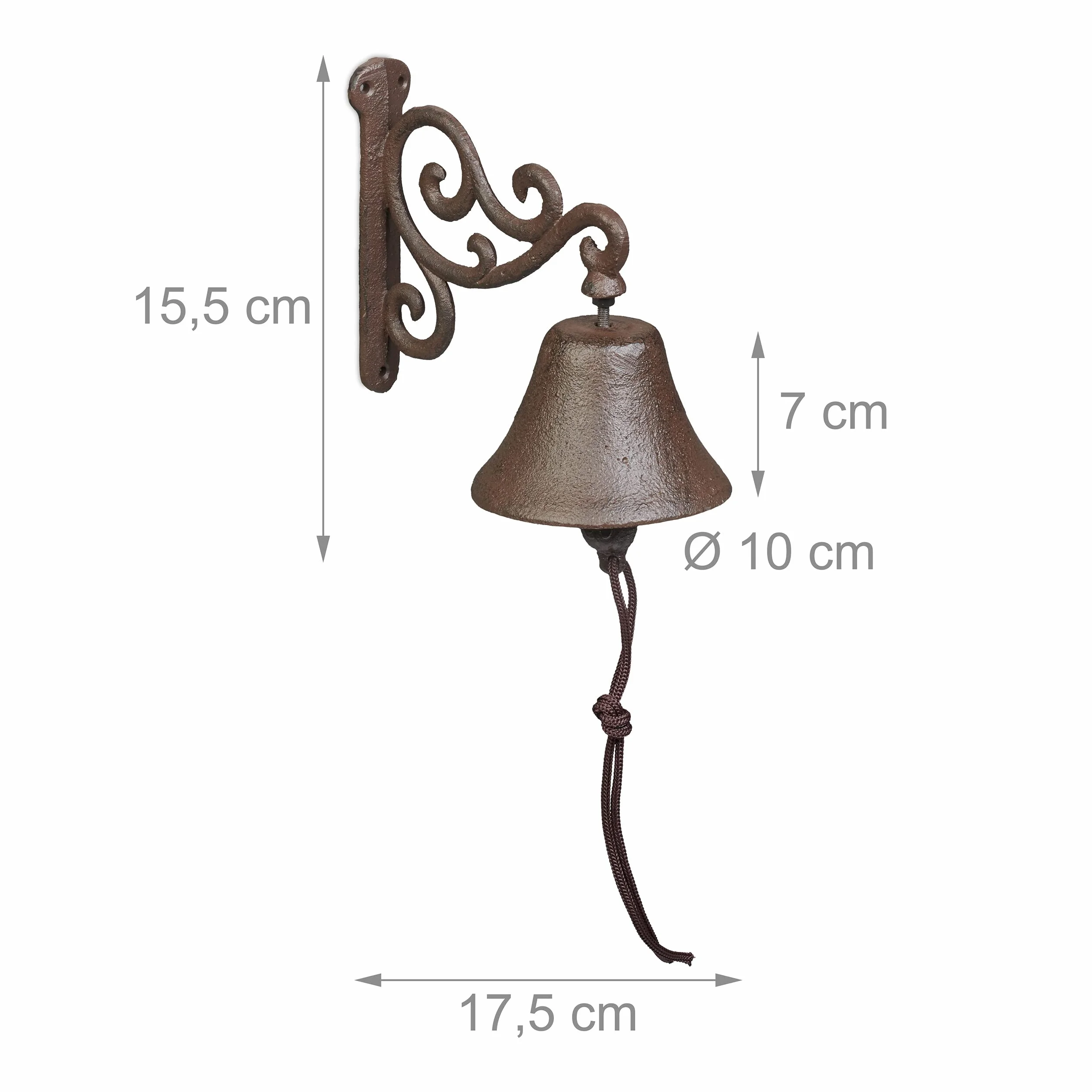 Relaxdays Campana Pared Arabescos Hierro Fundido Retro Timbre Exterior Marrón