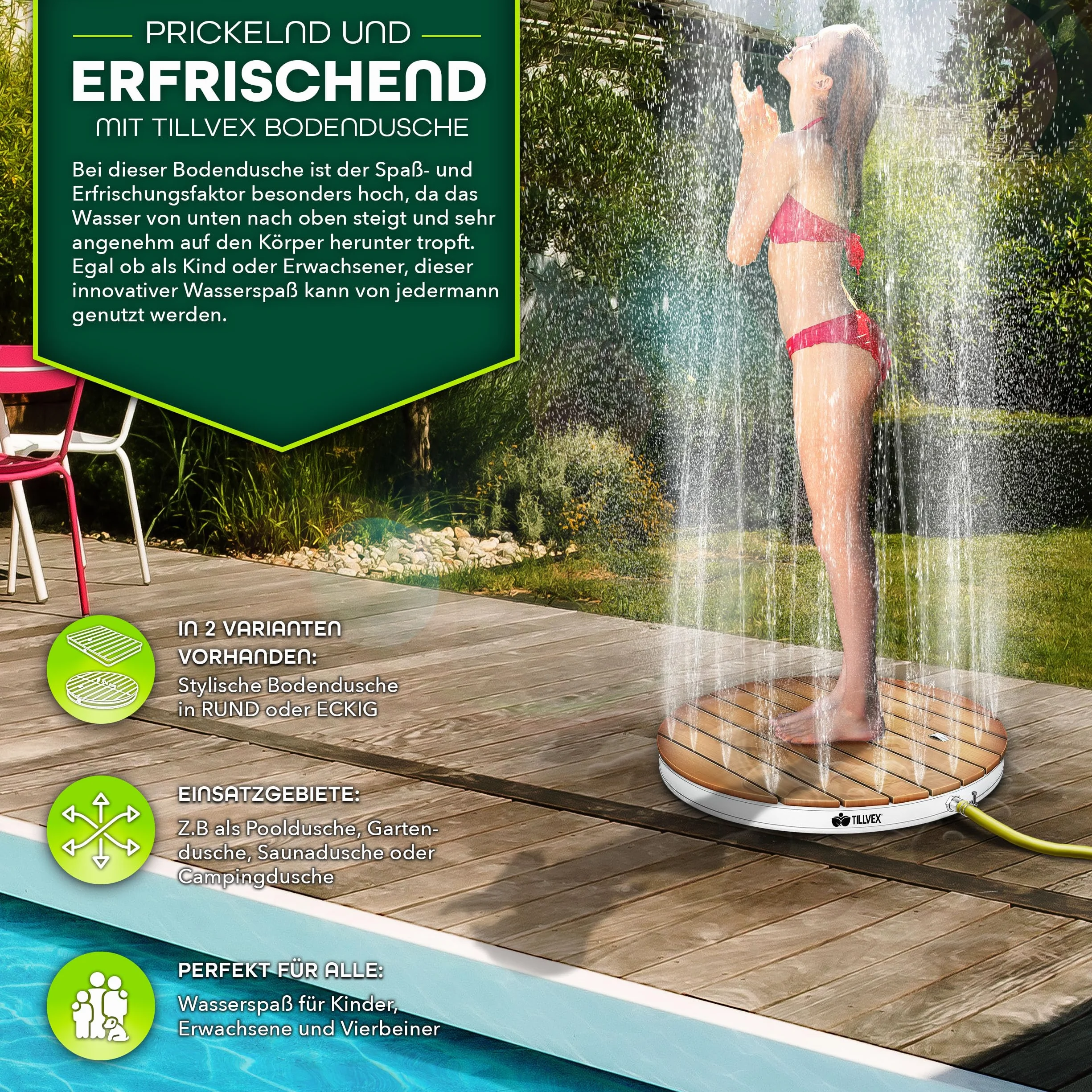 tillvex Ducha de jardín al Aire Libre 4 m Altura Fuente con Rueda Antideslizante Exterior Camping
