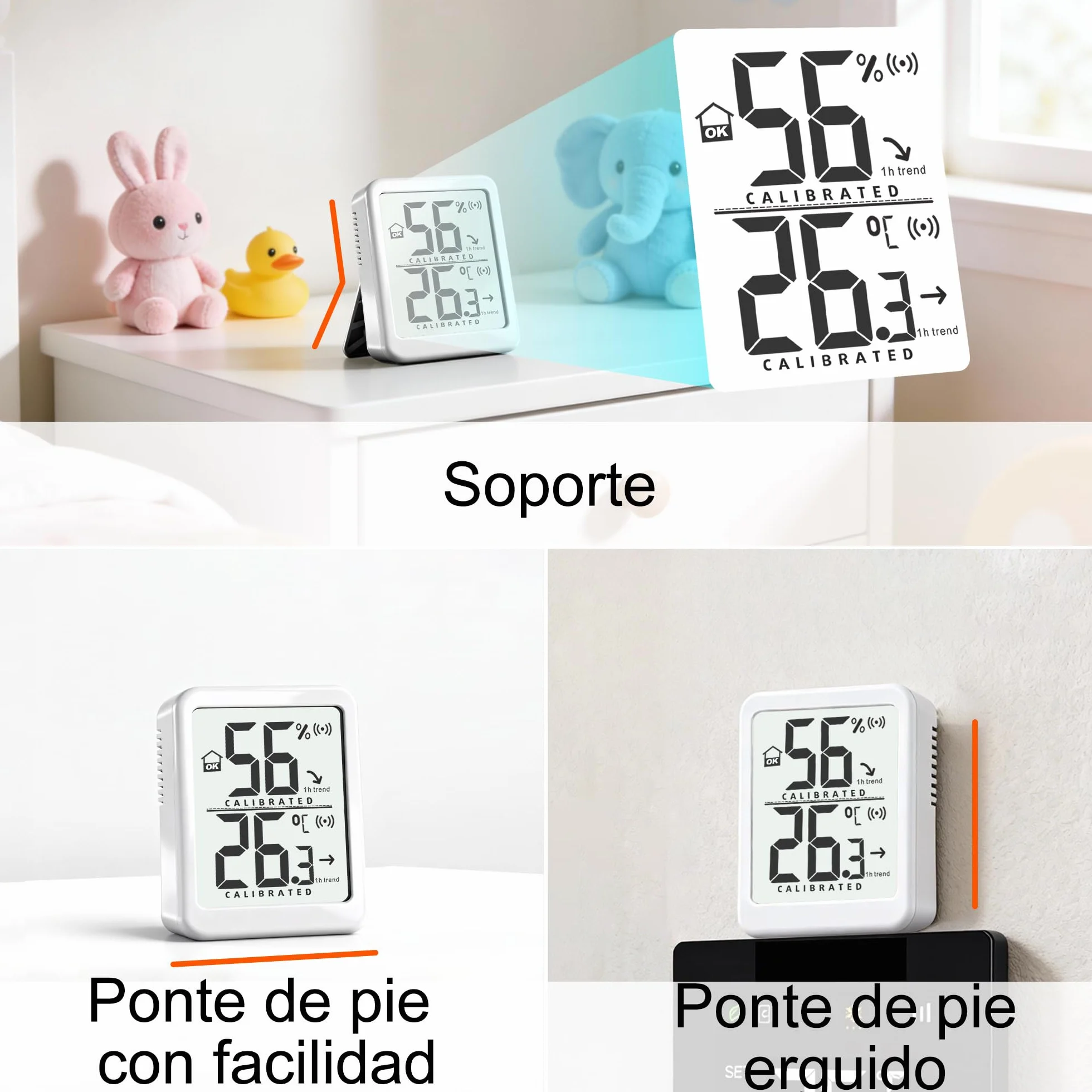 Termómetro Digital Higrómetro para Hogar, Medidor Temperatura Humedad con Batería